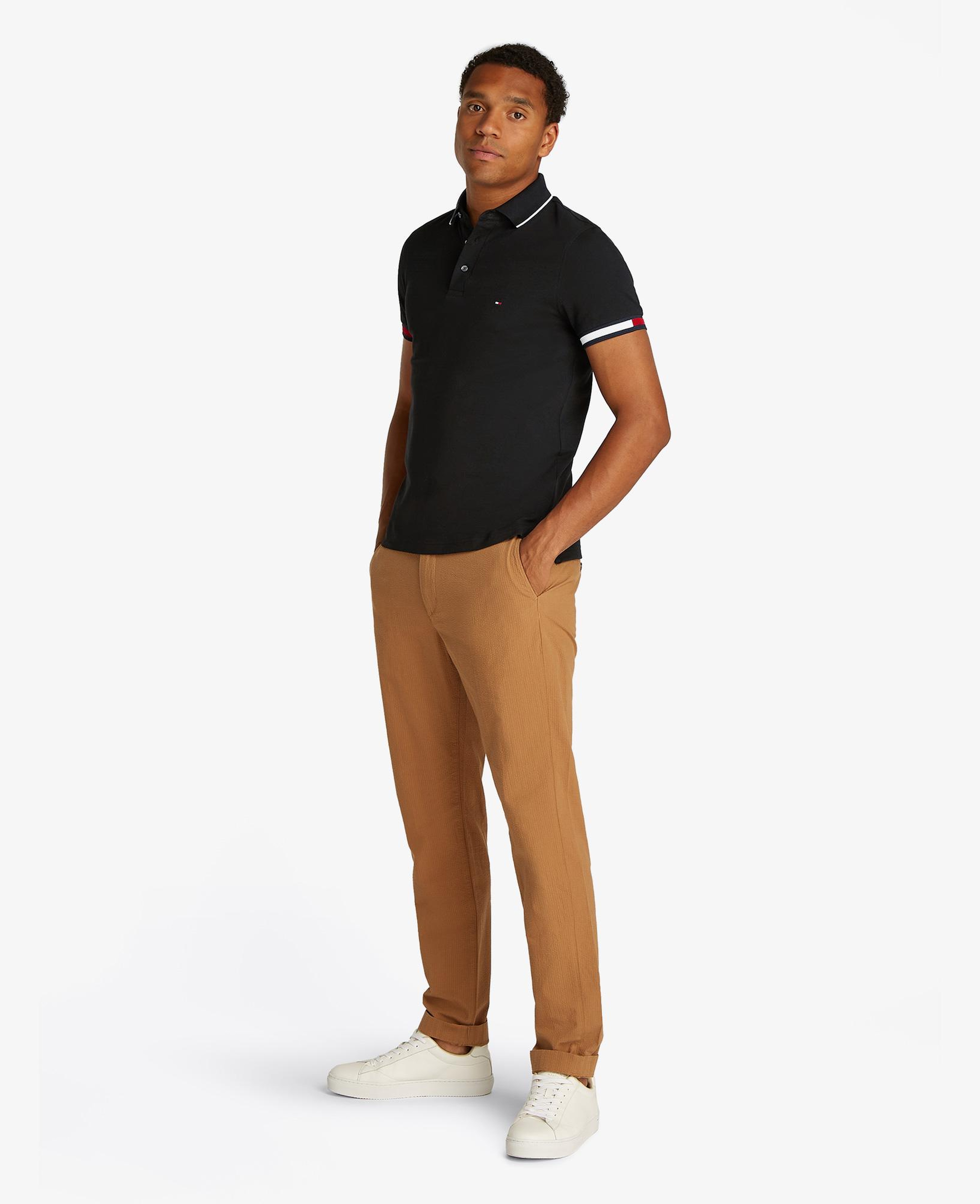 Tommy Hilfiger Flag Cuff Slim Fit Erkek Siyah Polo