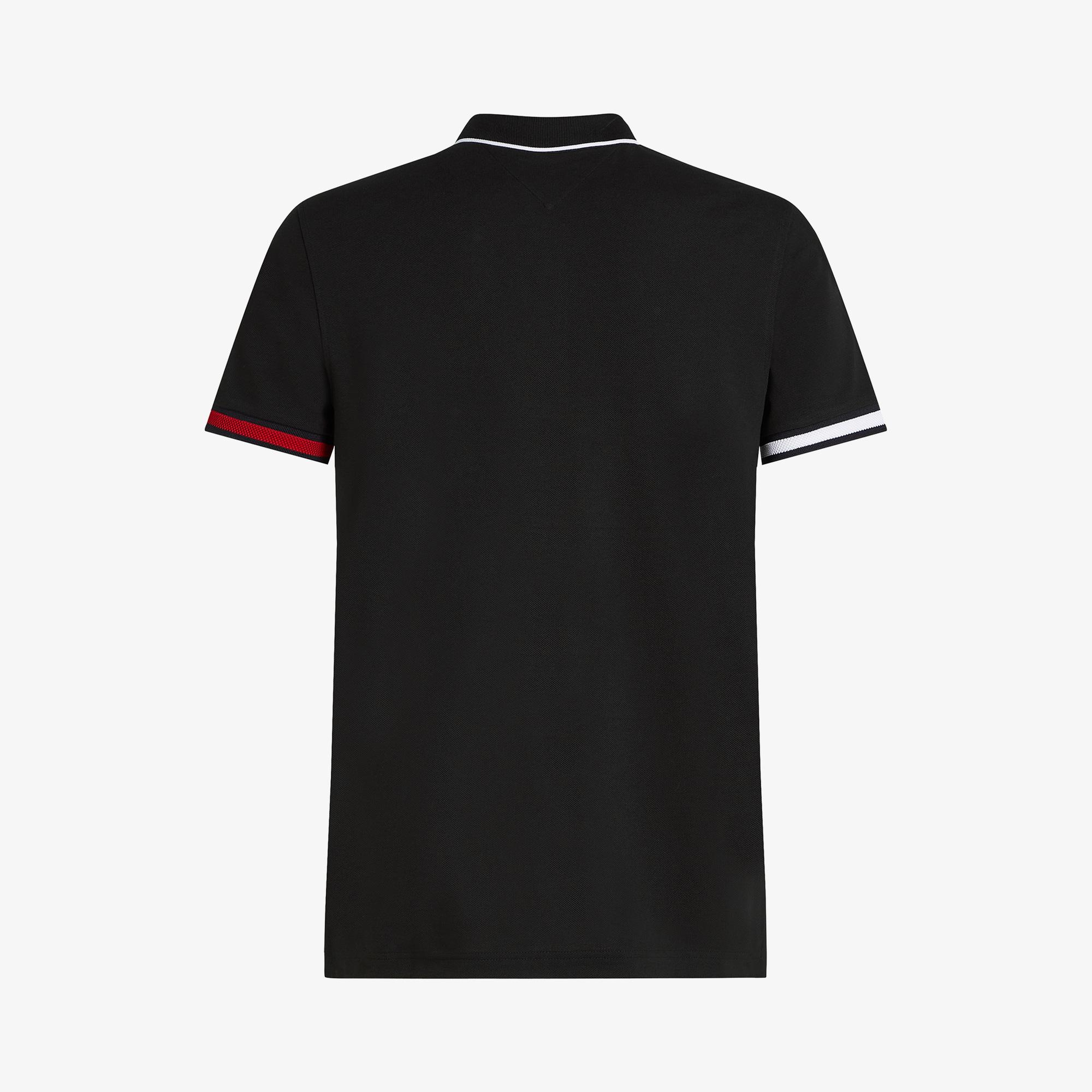 Tommy Hilfiger Flag Cuff Slim Fit Erkek Siyah Polo