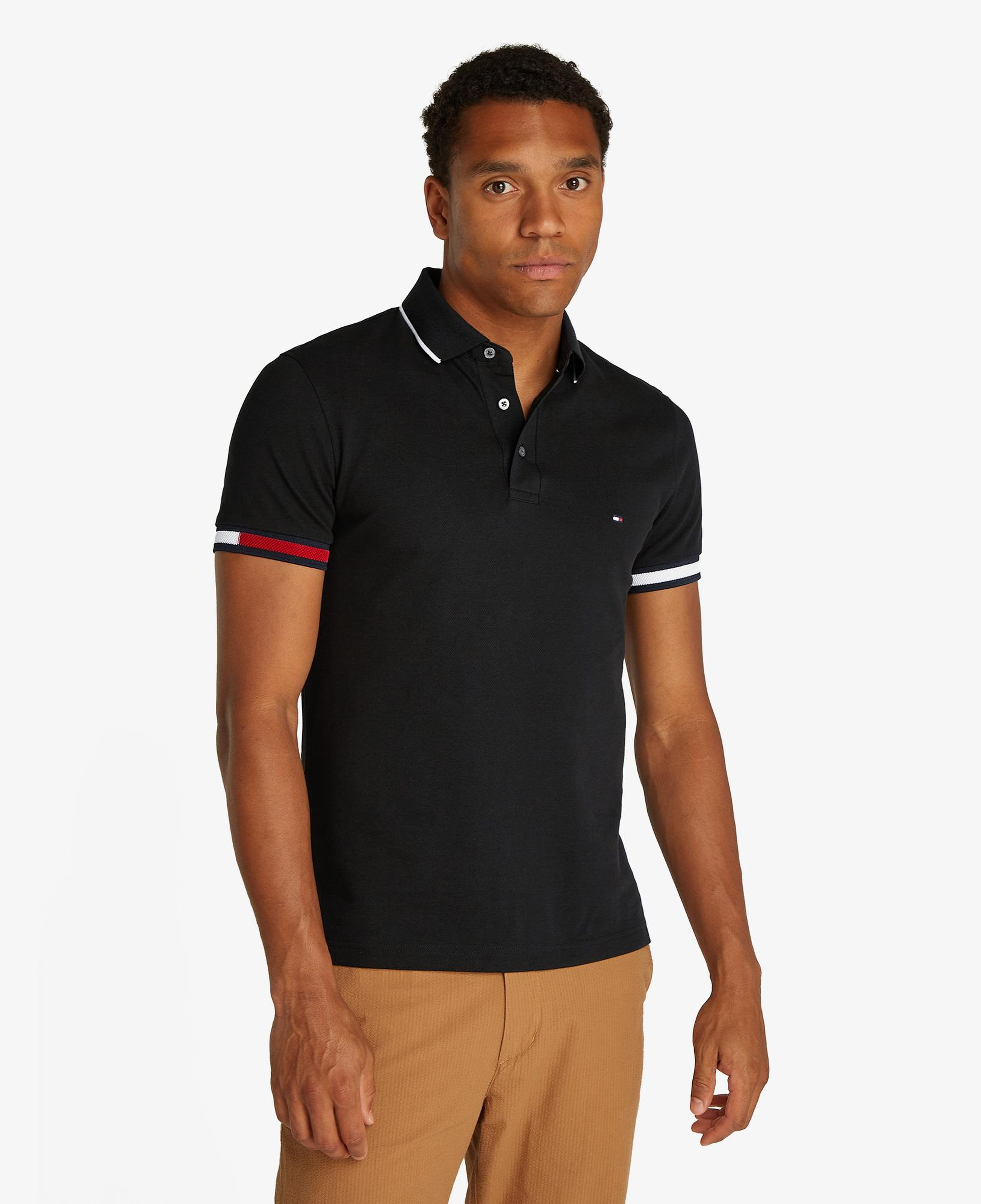 Tommy Hilfiger Flag Cuff Slim Fit Erkek Siyah Polo