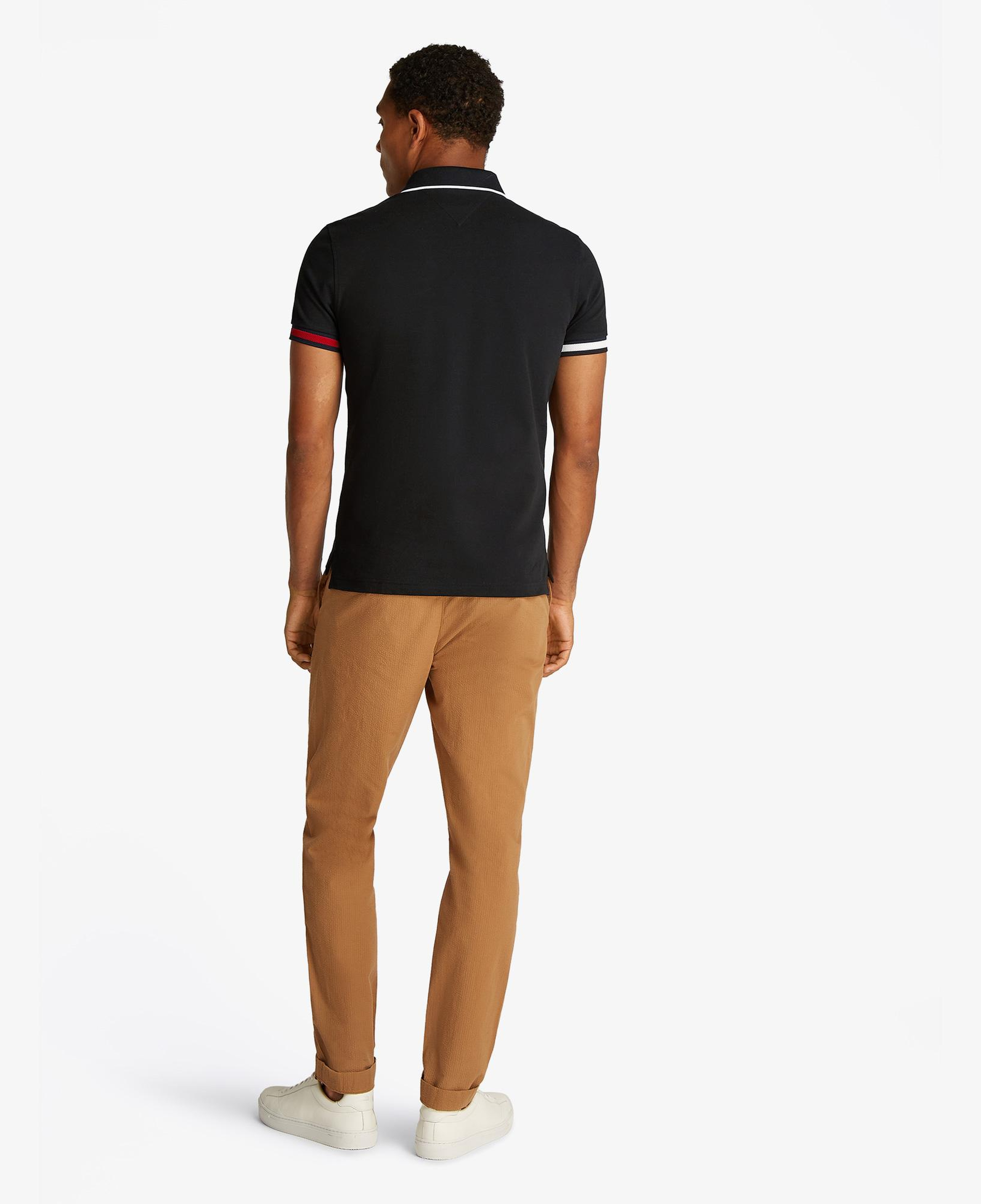 Tommy Hilfiger Flag Cuff Slim Fit Erkek Siyah Polo