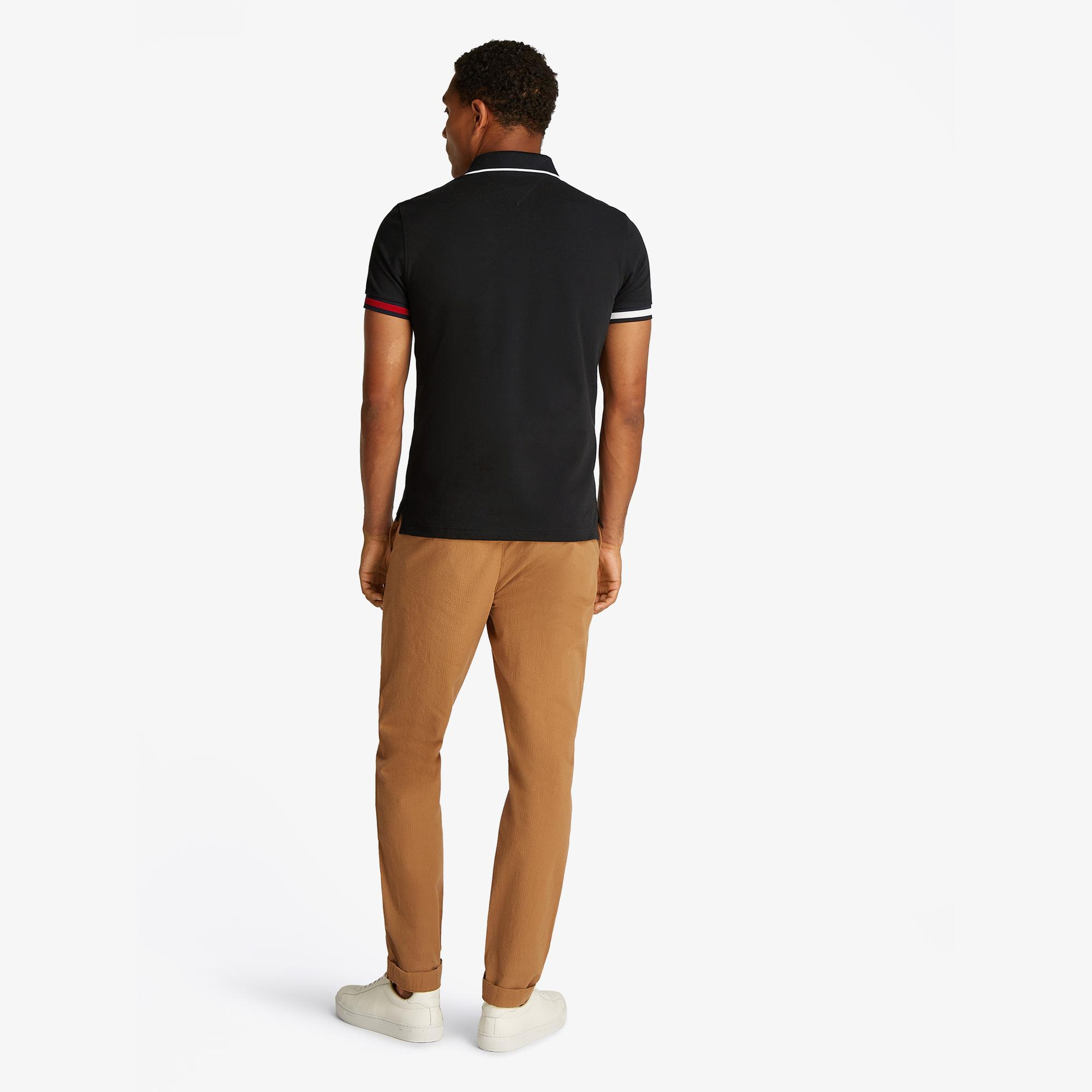 Tommy Hilfiger Flag Cuff Slim Fit Erkek Siyah Polo