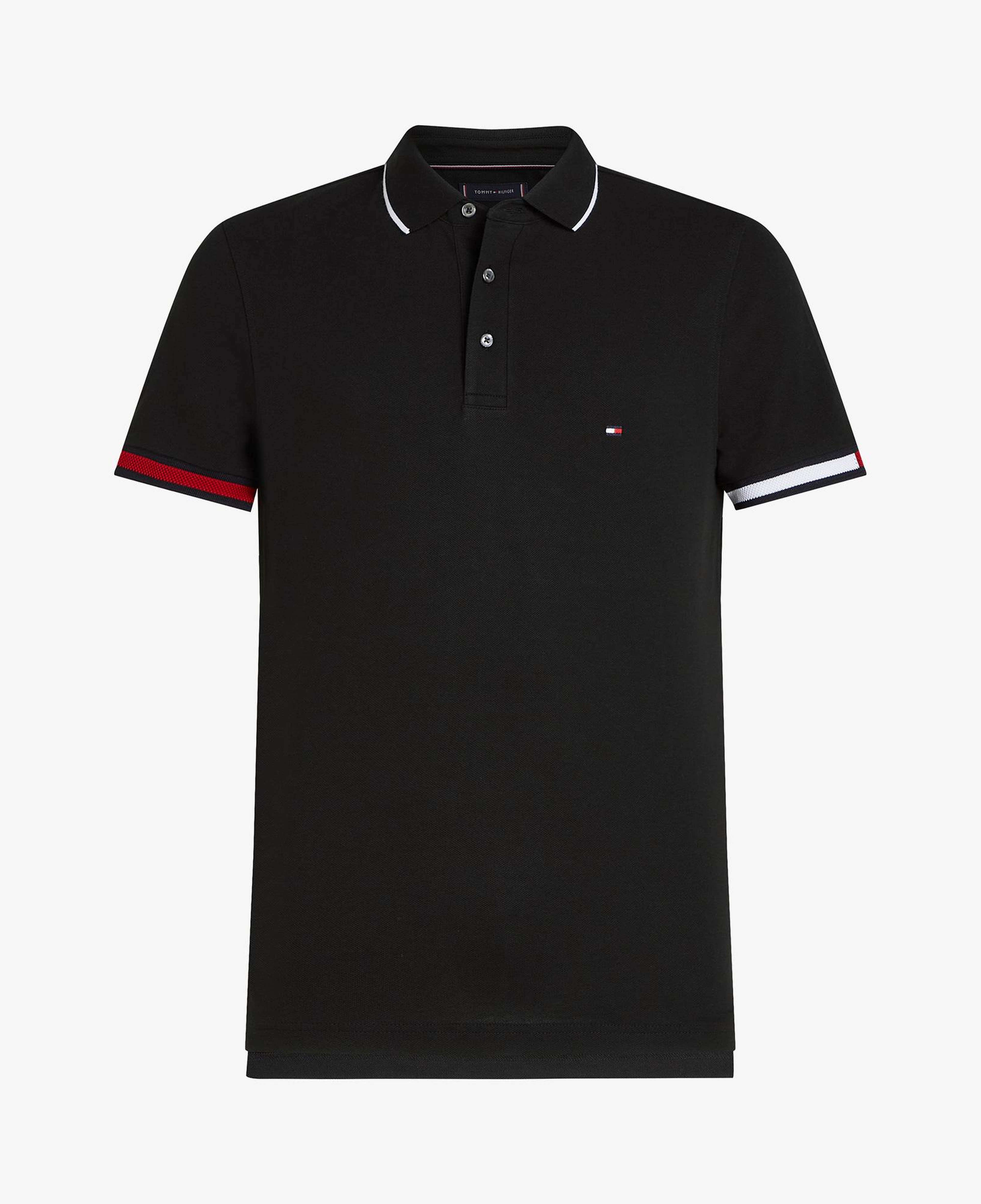 Tommy Hilfiger Flag Cuff Slim Fit Erkek Siyah Polo