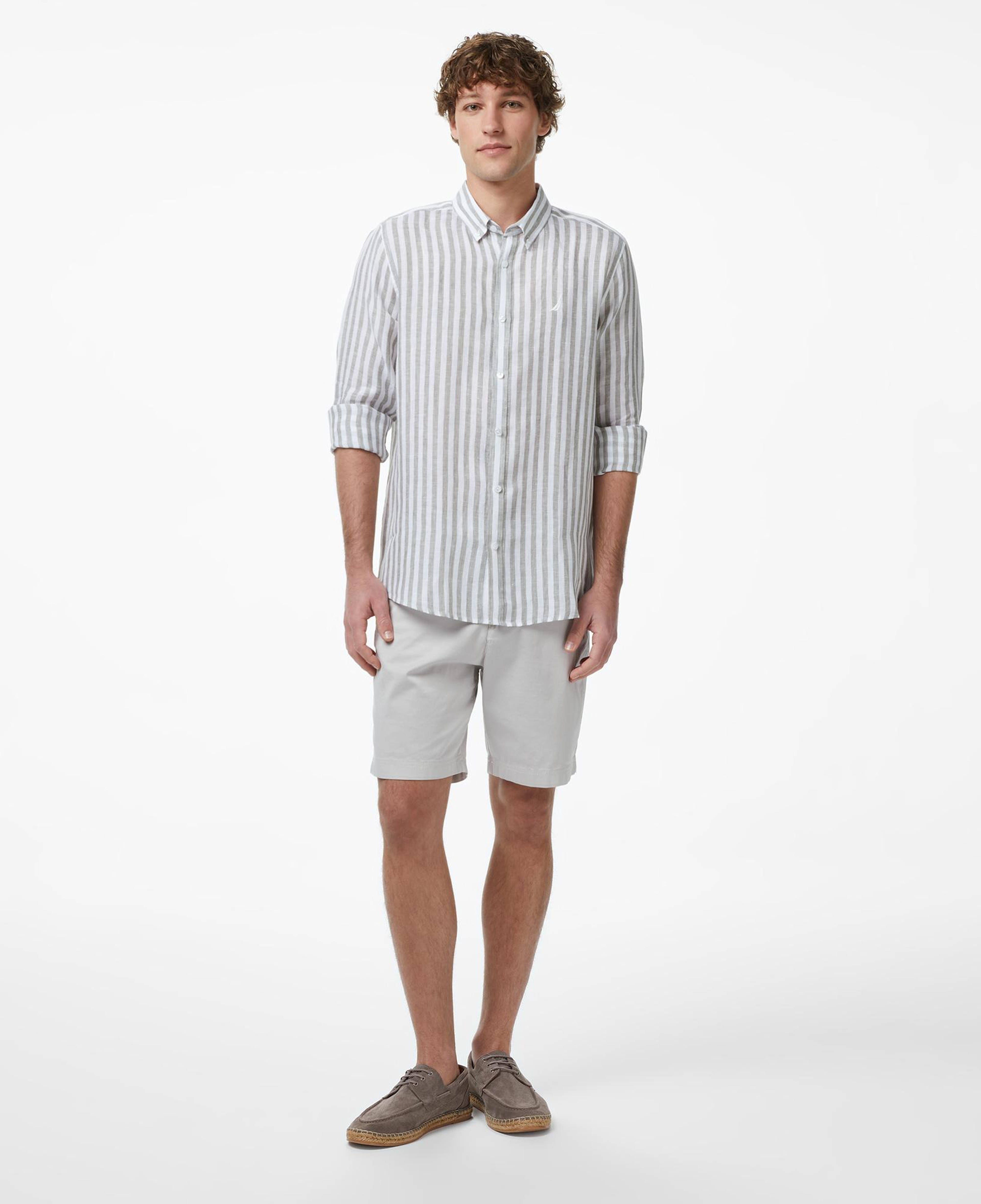 Nautica Erkek Yeşil Regular Fit Çizgili Keten Gömlek