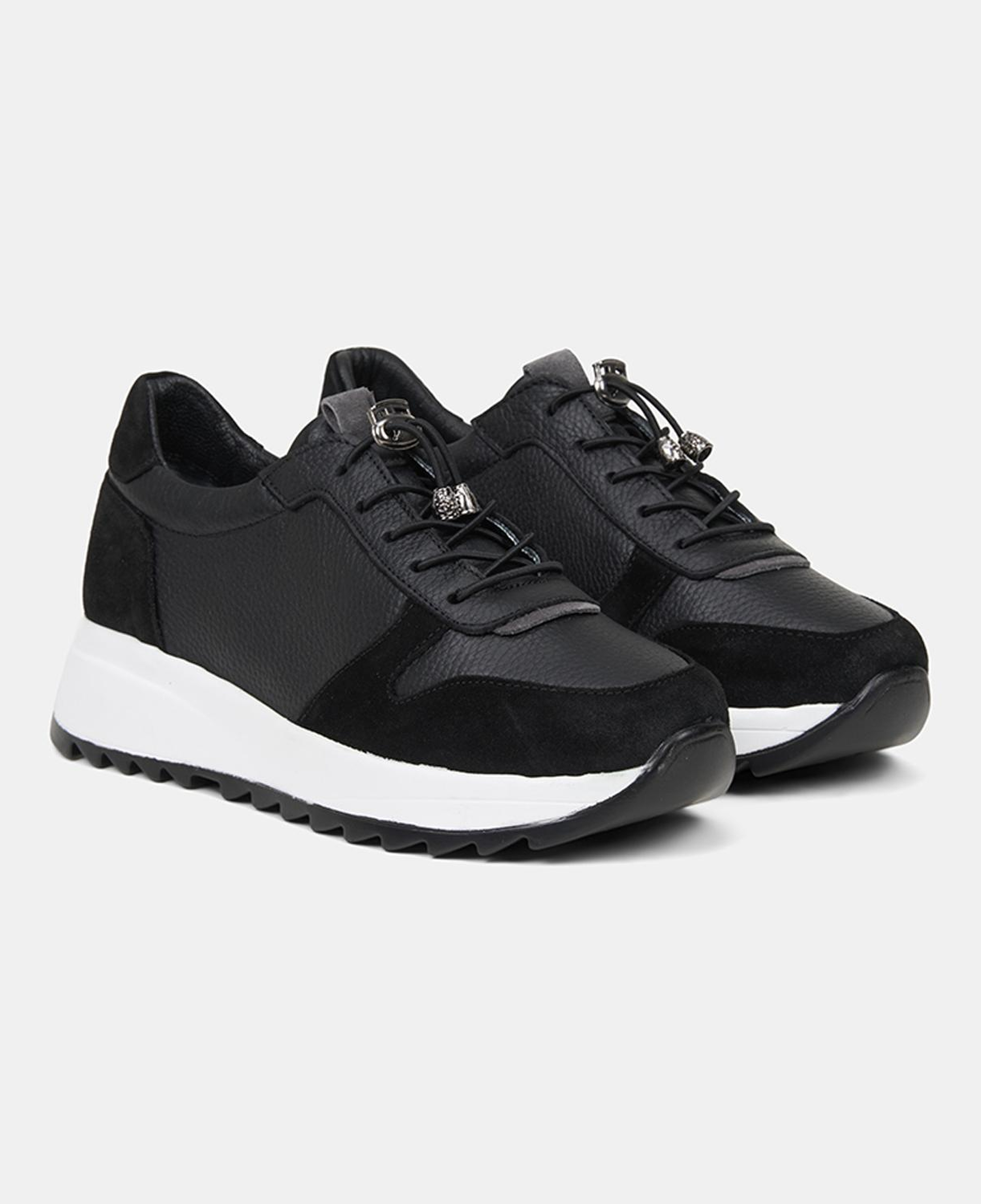 Kadın Siyah Lastik Bağcıklı Süet Dokulu Deri Spor Ayakkabı