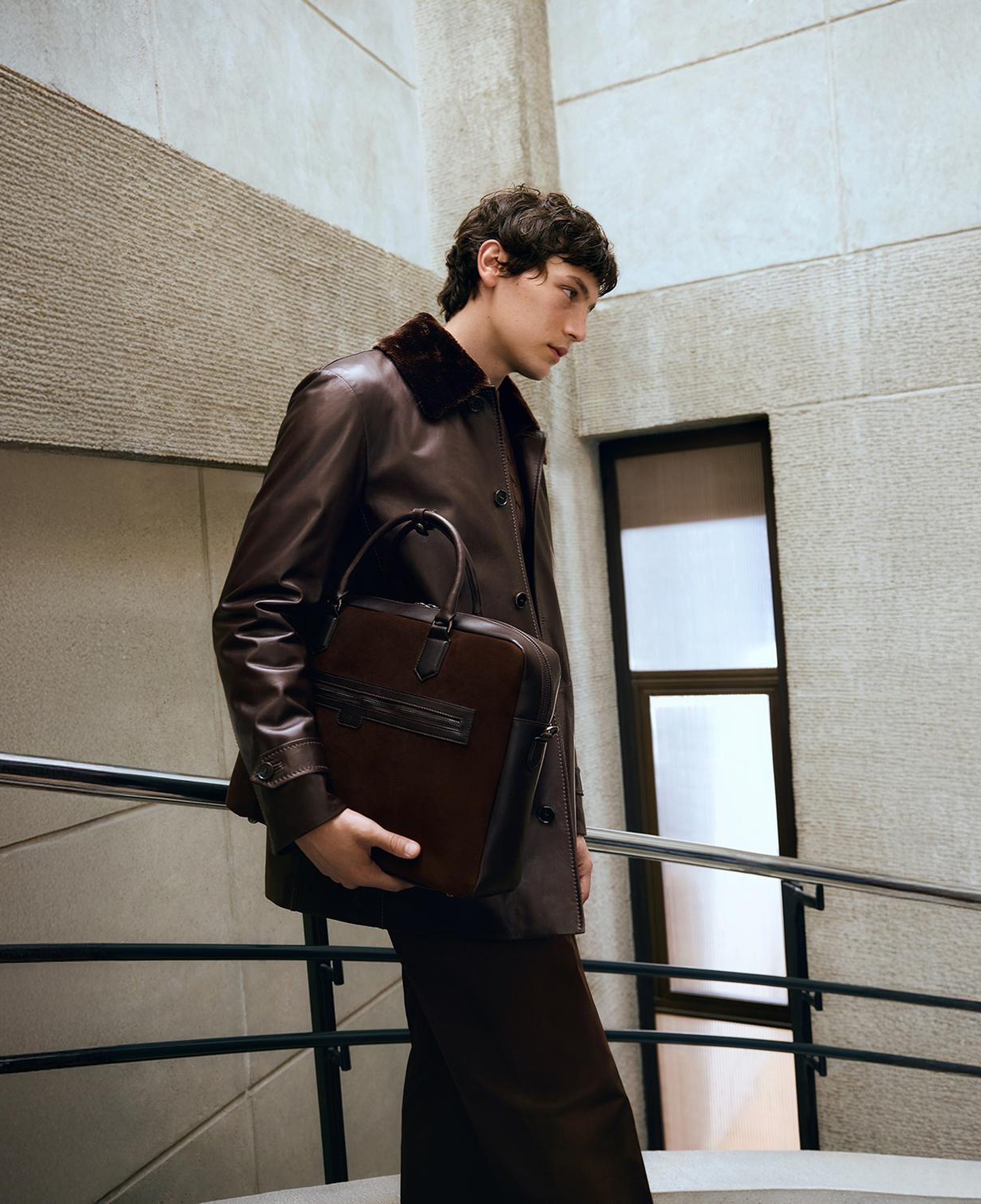 DESA Erkek Kahve Gömlek Yakalı Deri Kaban