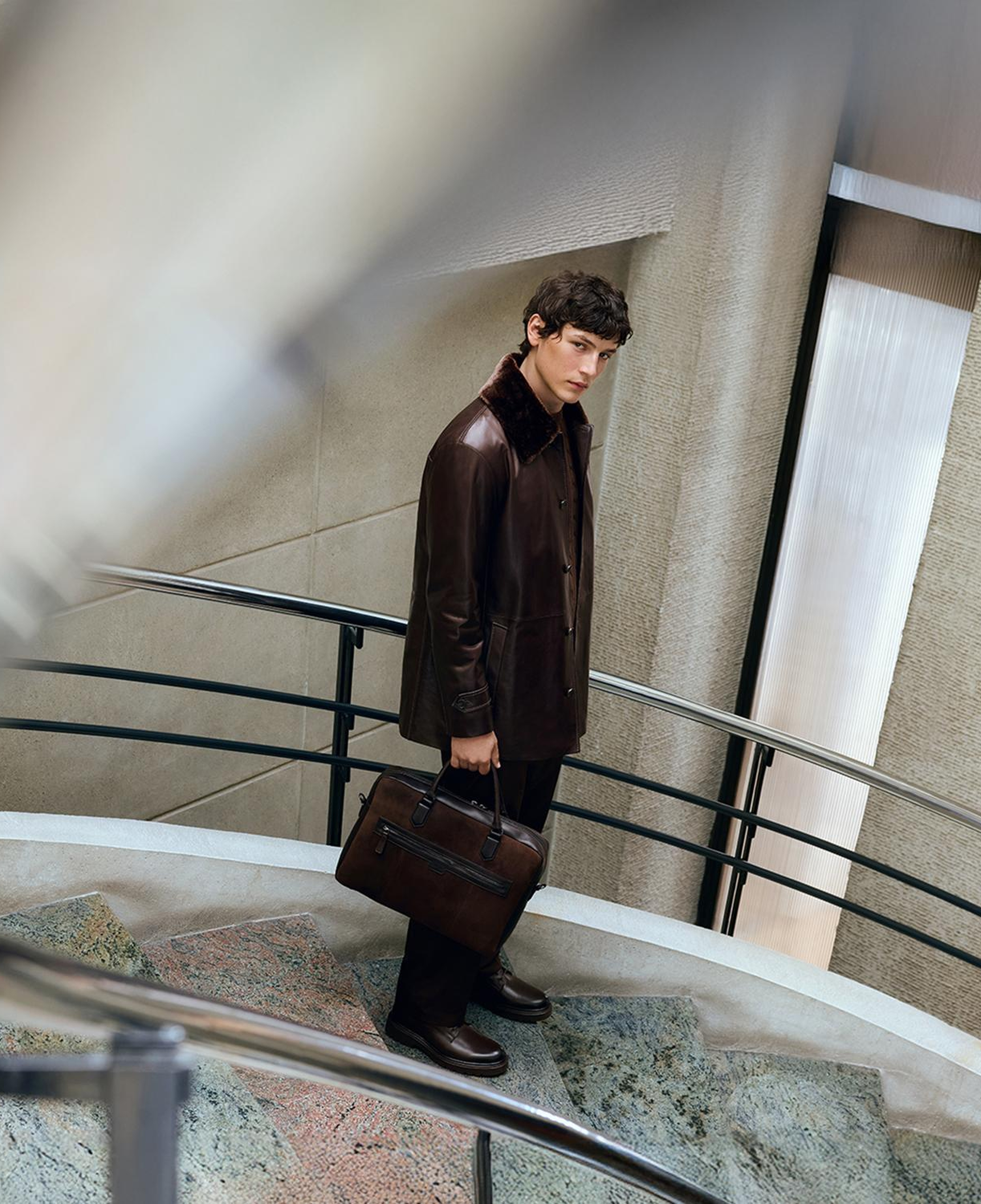 DESA Erkek Kahve Gömlek Yakalı Deri Kaban