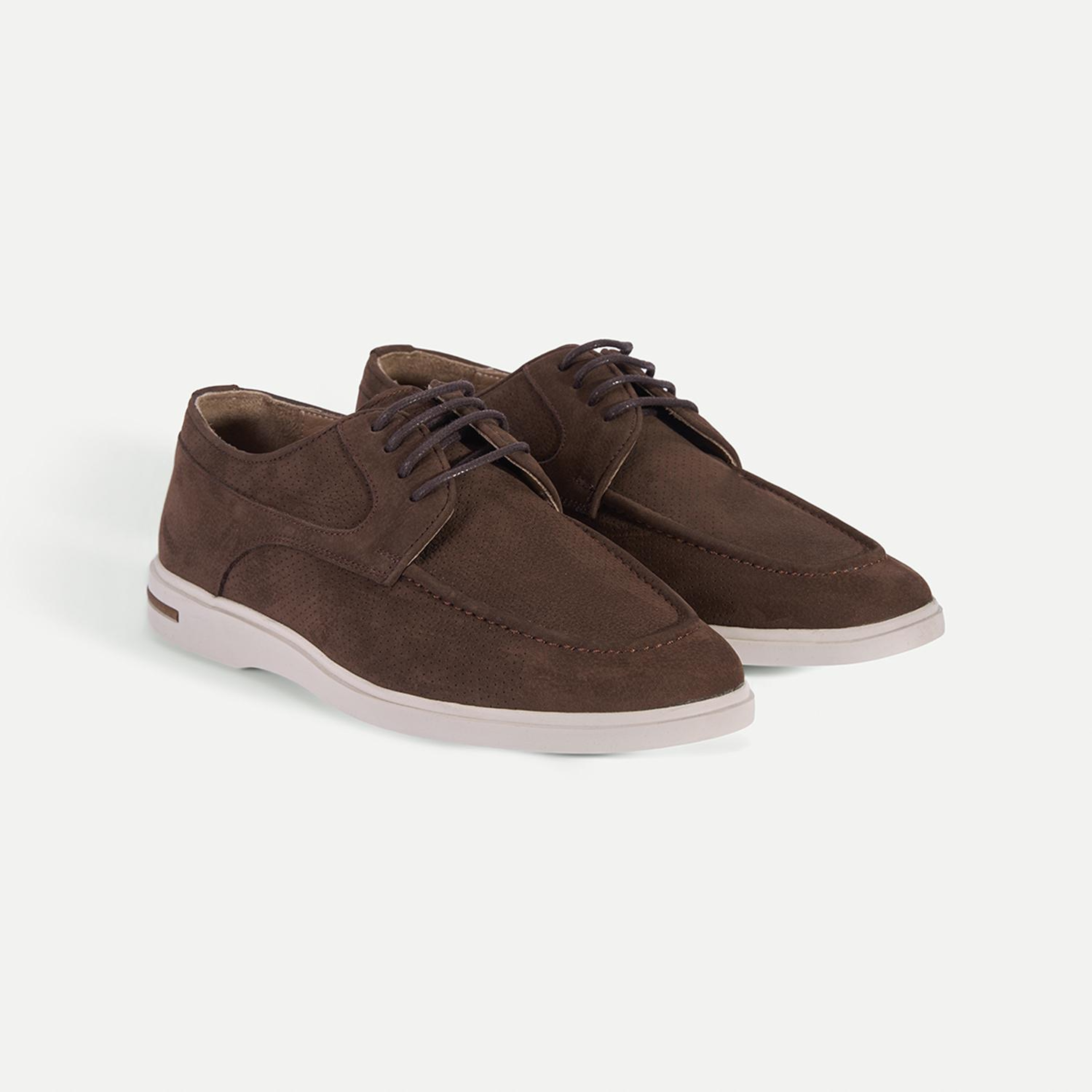 Erkek Kahve Bağcıklı Nubuk Deri Perforeli Günlük Ayakkabı