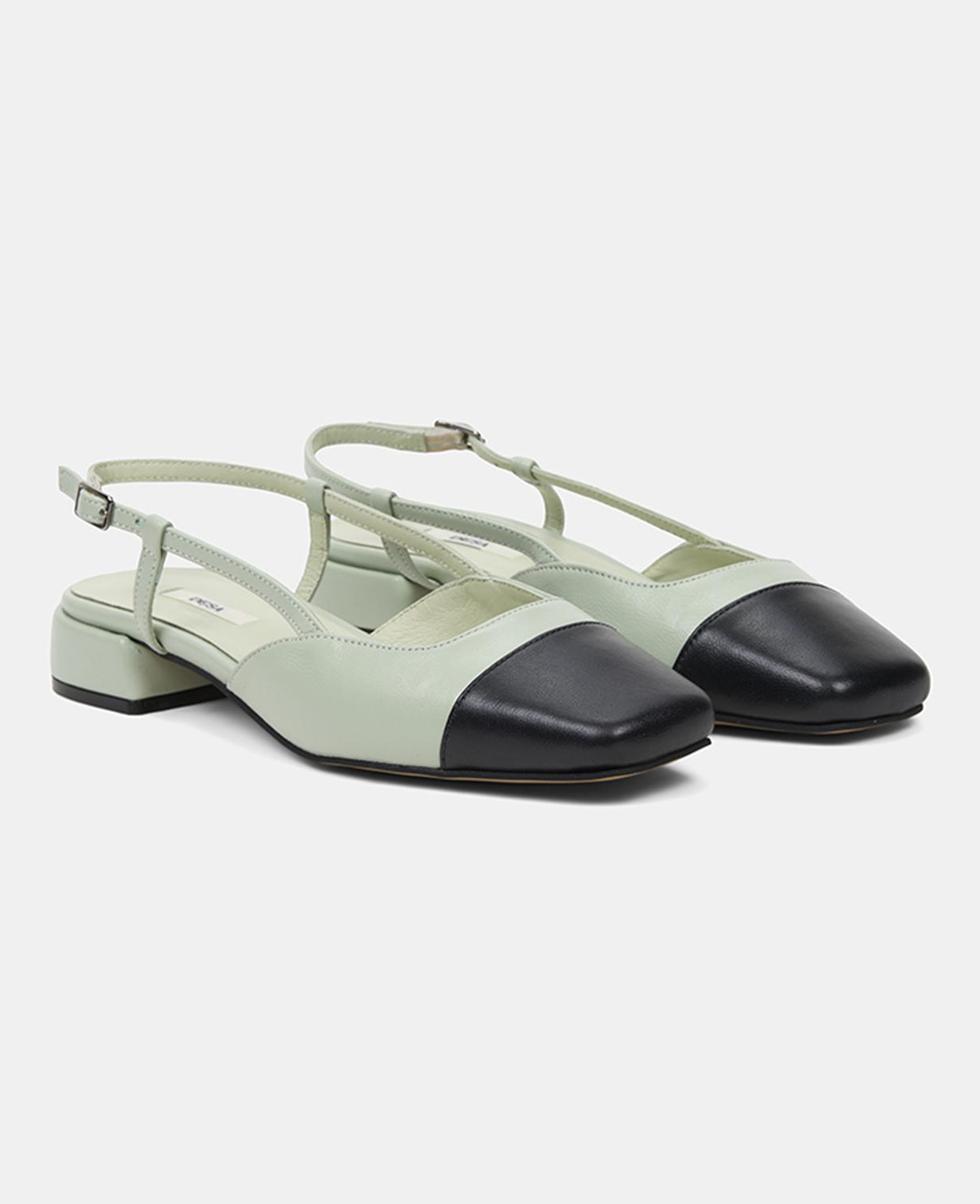 Kadın Yeşil Kare Burun Slingback Deri Günlük Ayakkabı