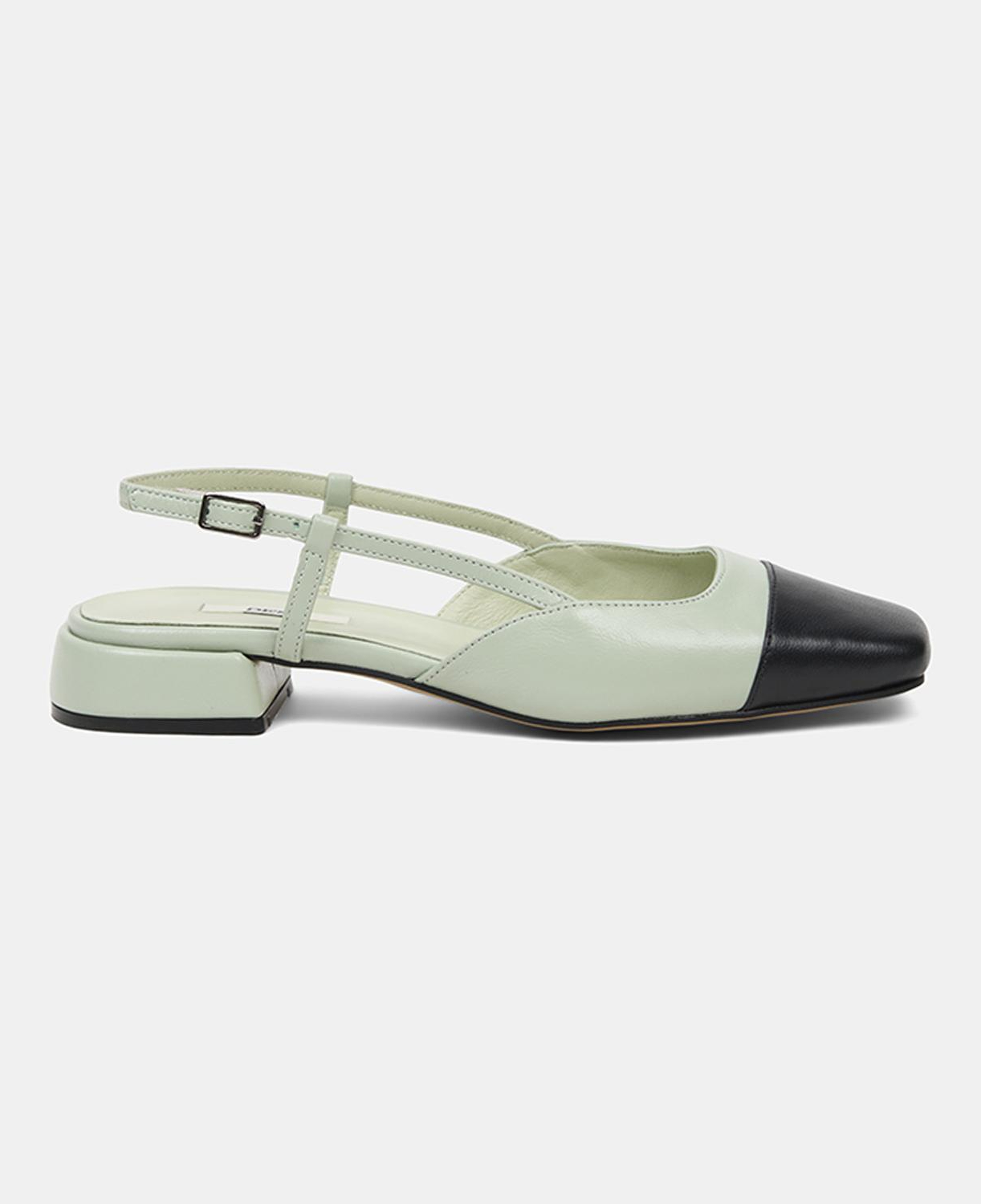 Kadın Yeşil Kare Burun Slingback Deri Günlük Ayakkabı