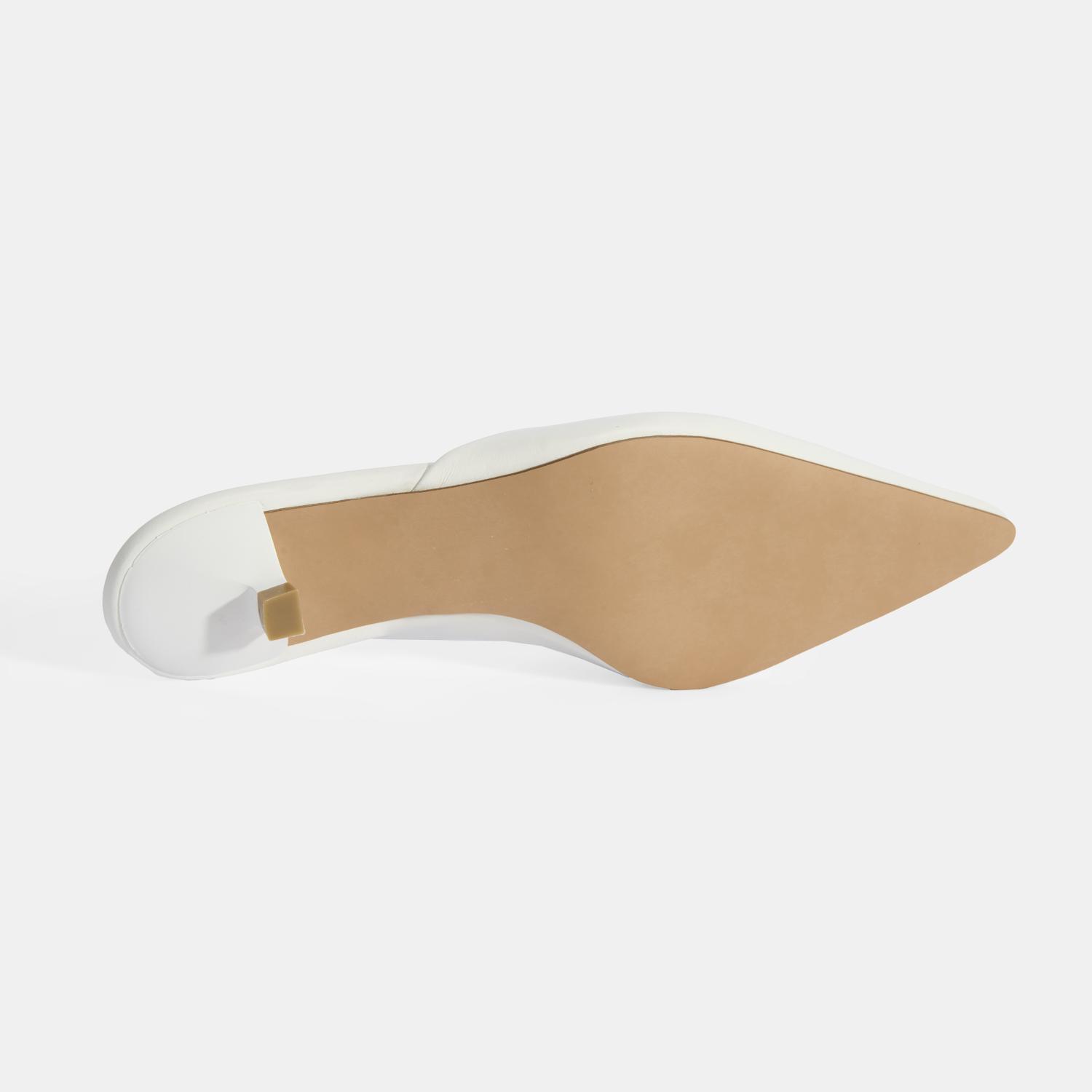 Kadın Beyaz Topuklu Deri Terlik