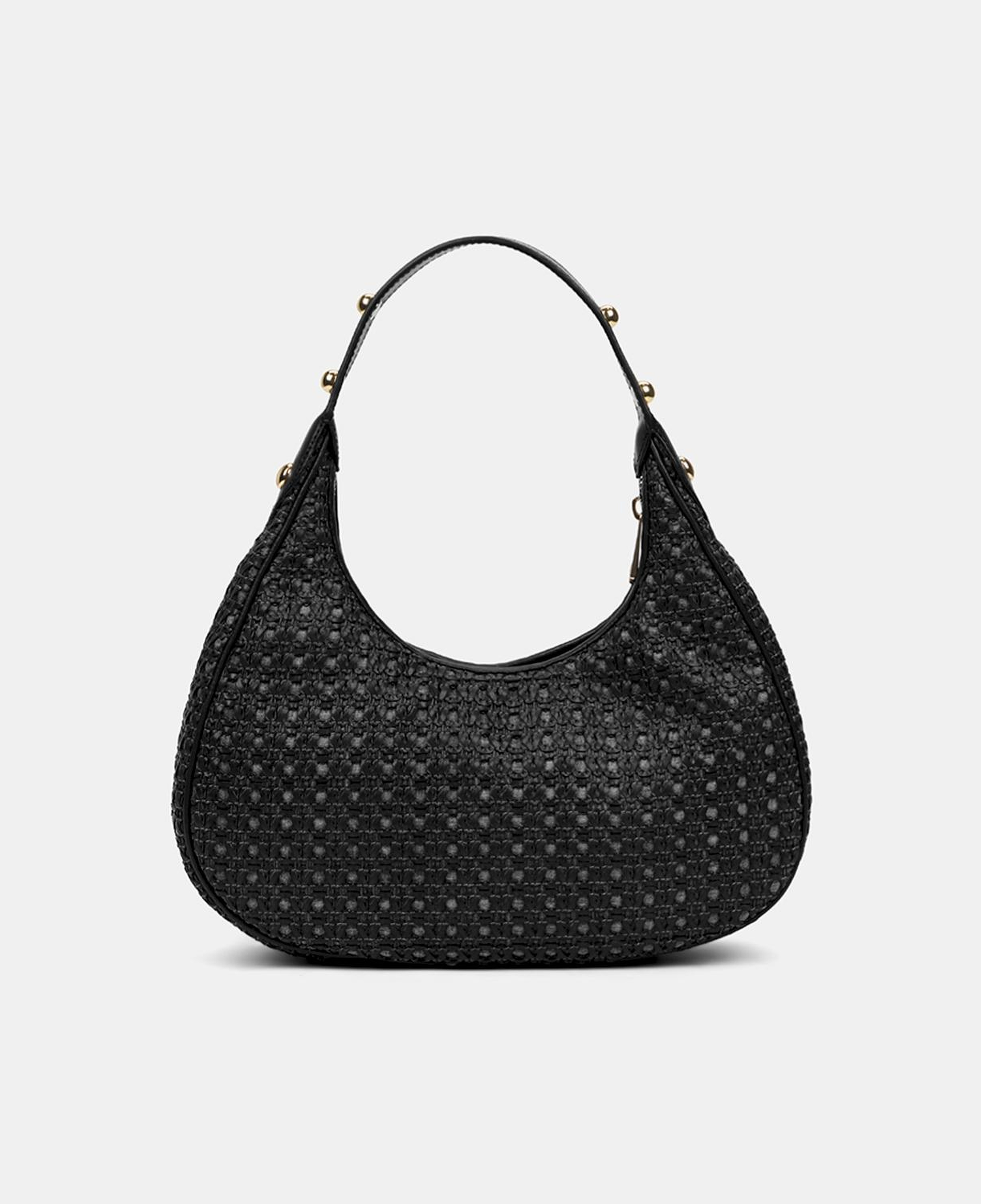 Kadın Siyah Örgü Detaylı Gold Aksesuarlı Omuz Çantası