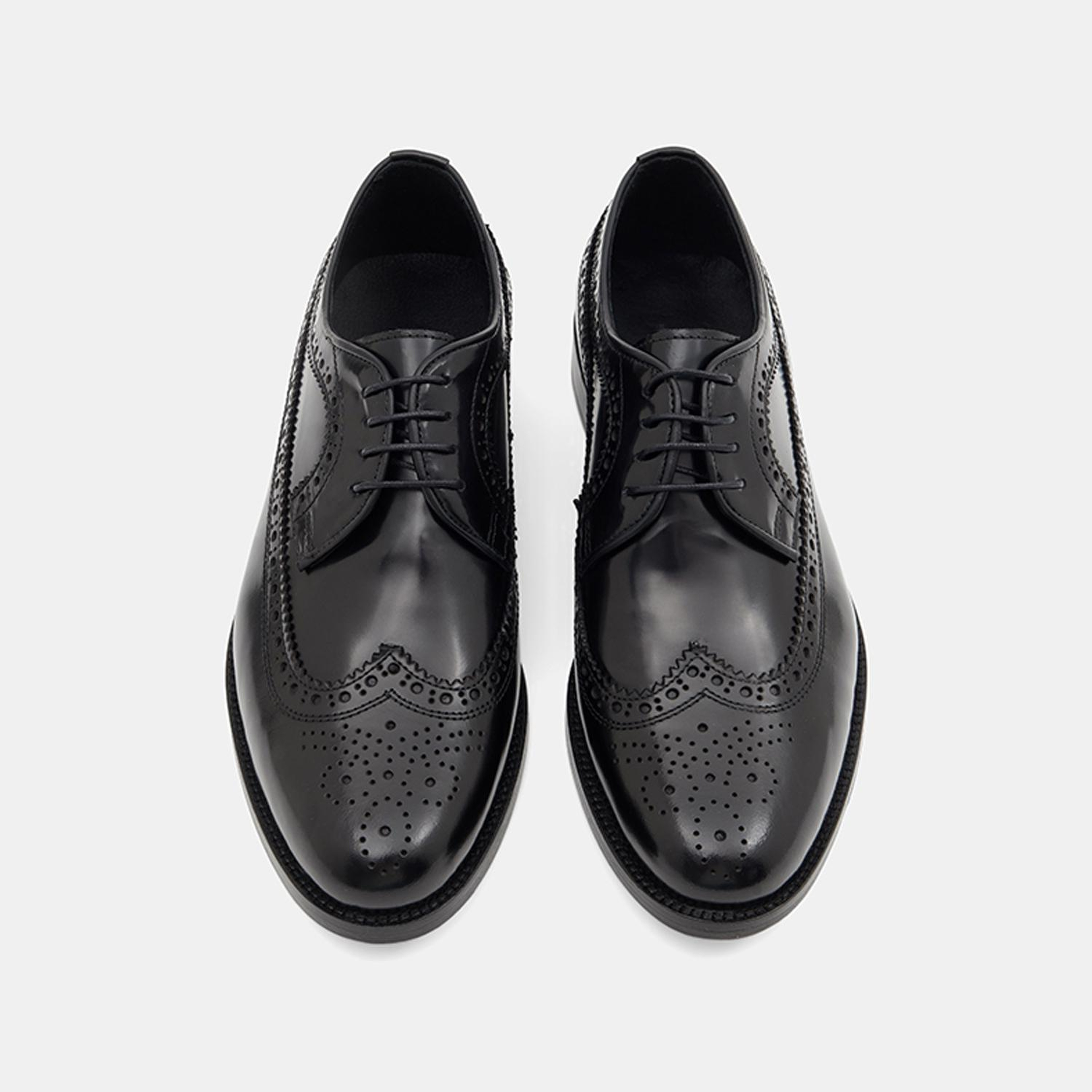 Erkek Siyah Bağcıklı Brogue Klasik Deri Ayakkabı