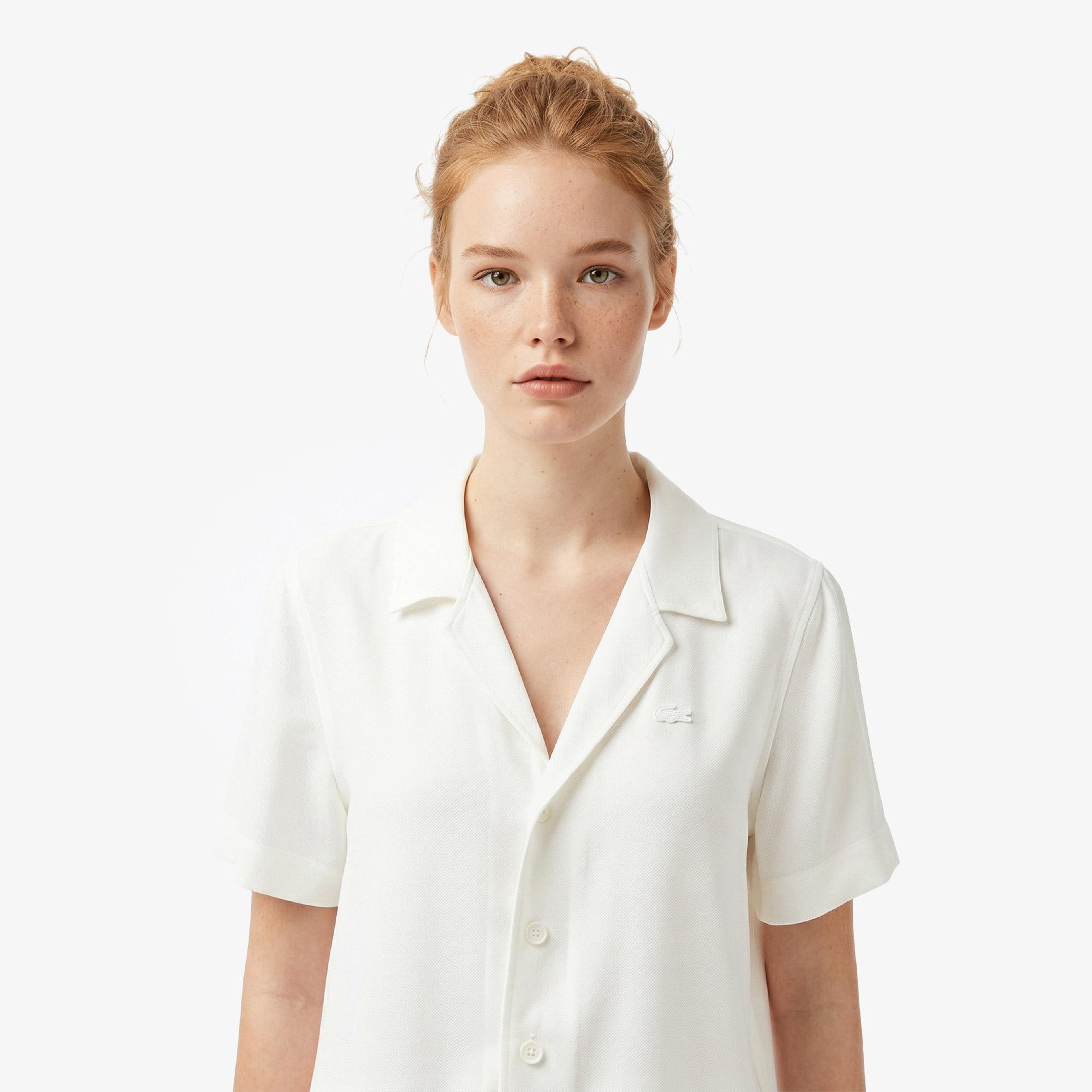 Lacoste Kadın Regular Fit Kısa Kollu Krem Gömlek