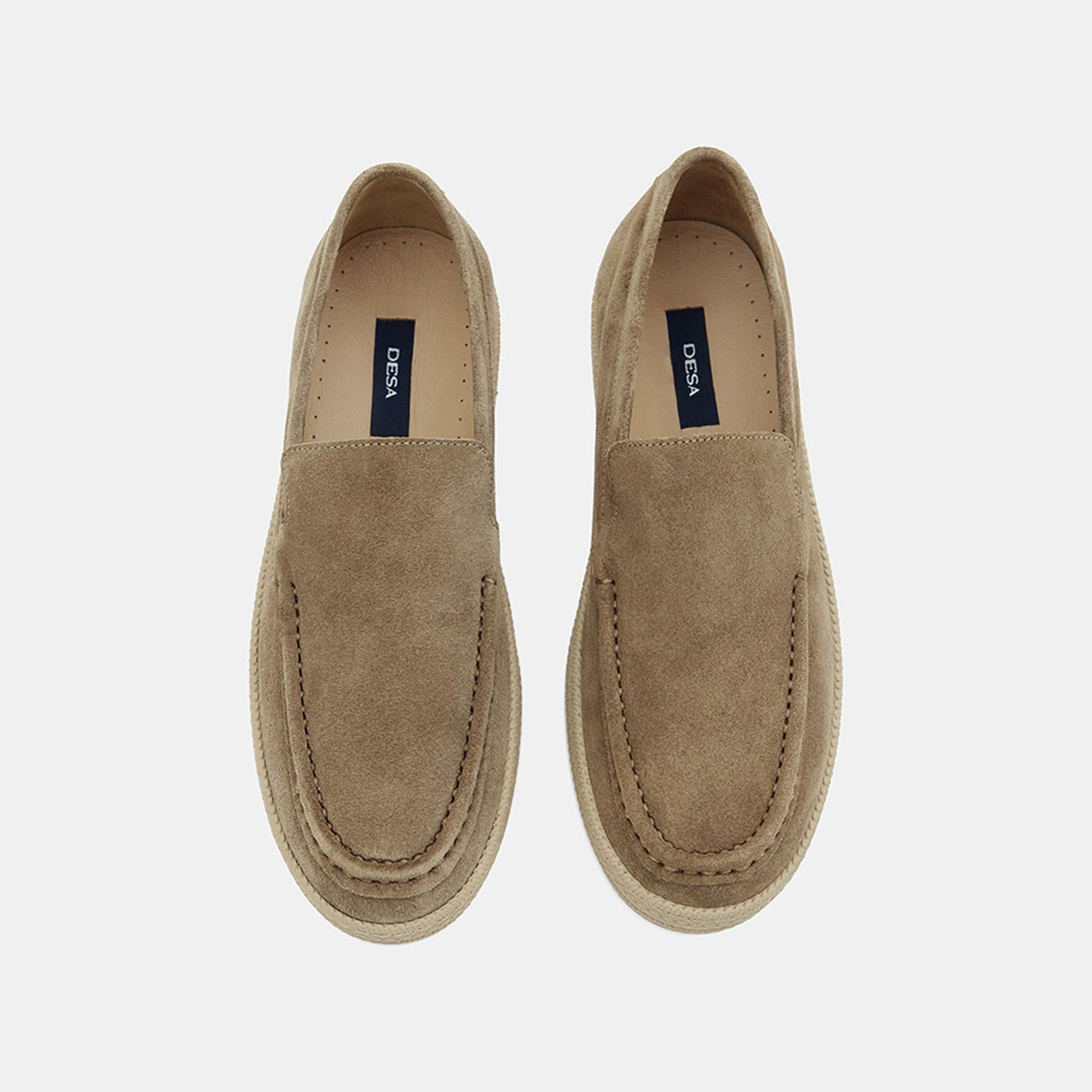 Erkek Bej Hasır Detaylı Süet Deri Loafer