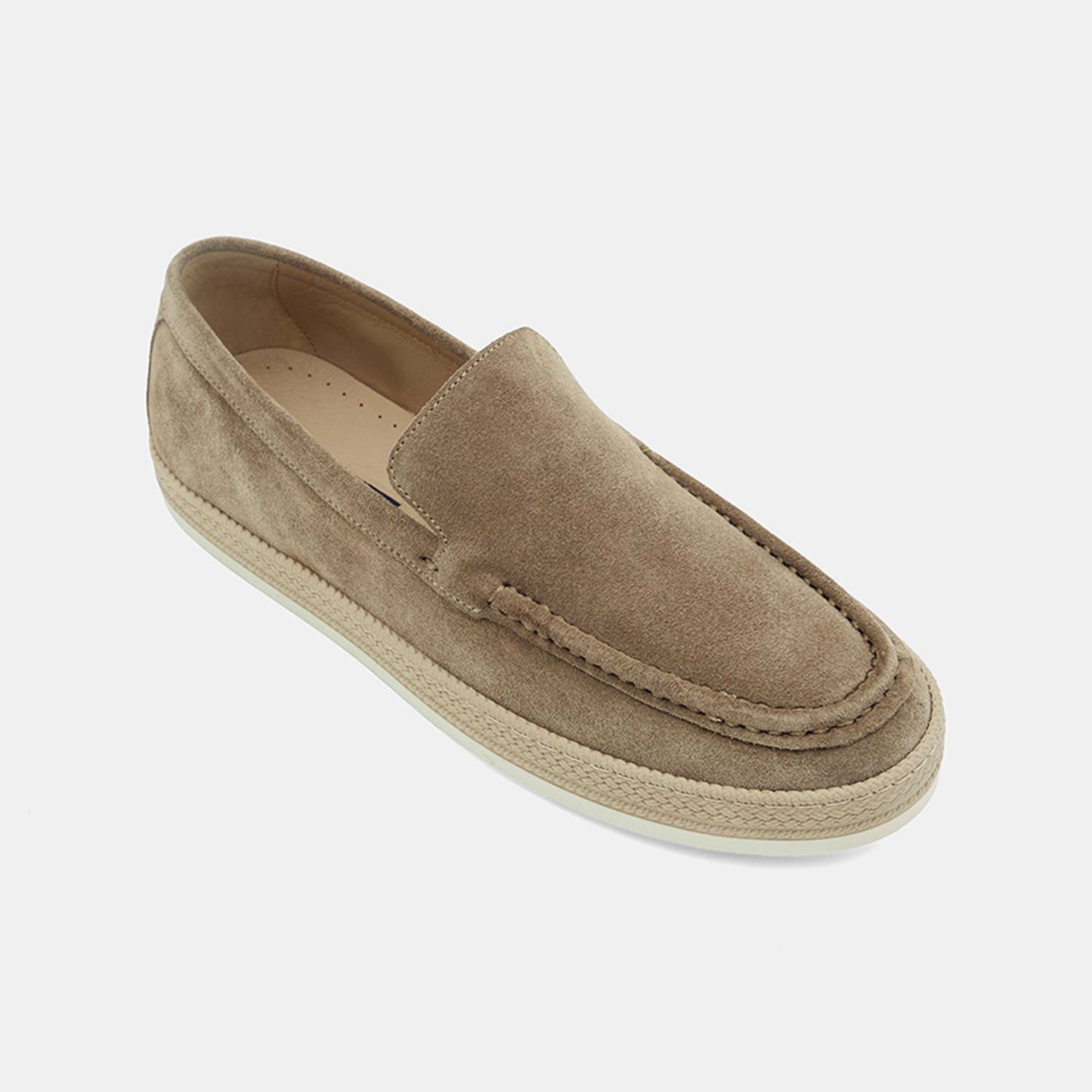 Erkek Bej Hasır Detaylı Süet Deri Loafer