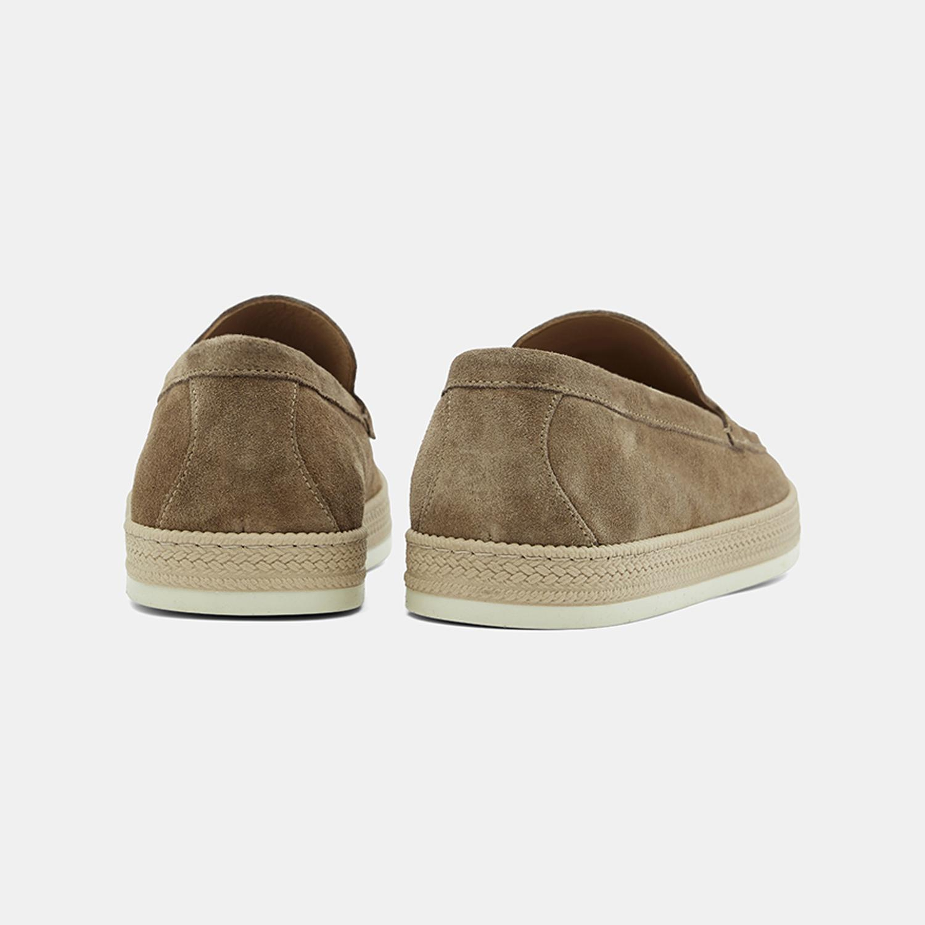 Erkek Bej Hasır Detaylı Süet Deri Loafer