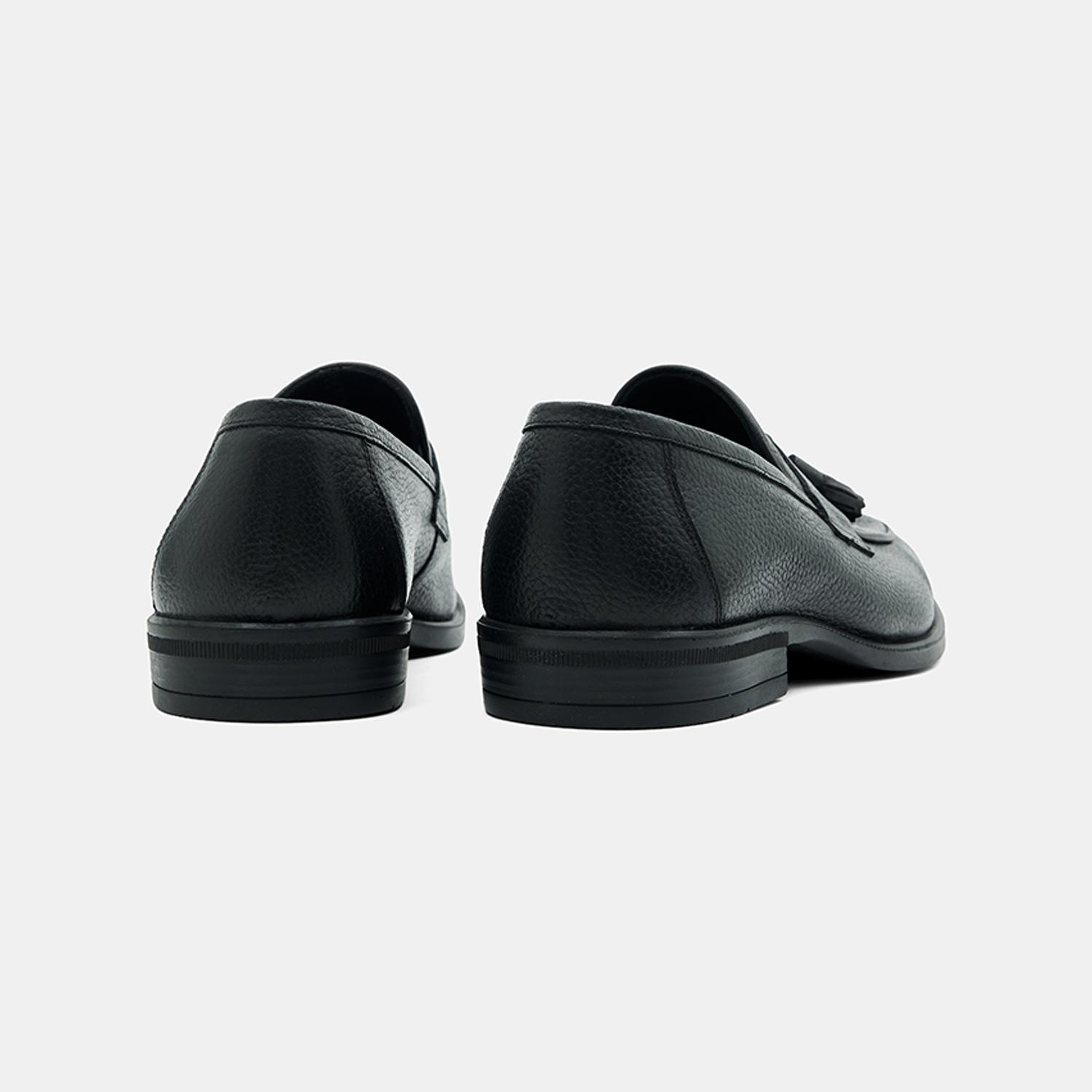 Erkek Siyah Püskül Detaylı Deri Loafer