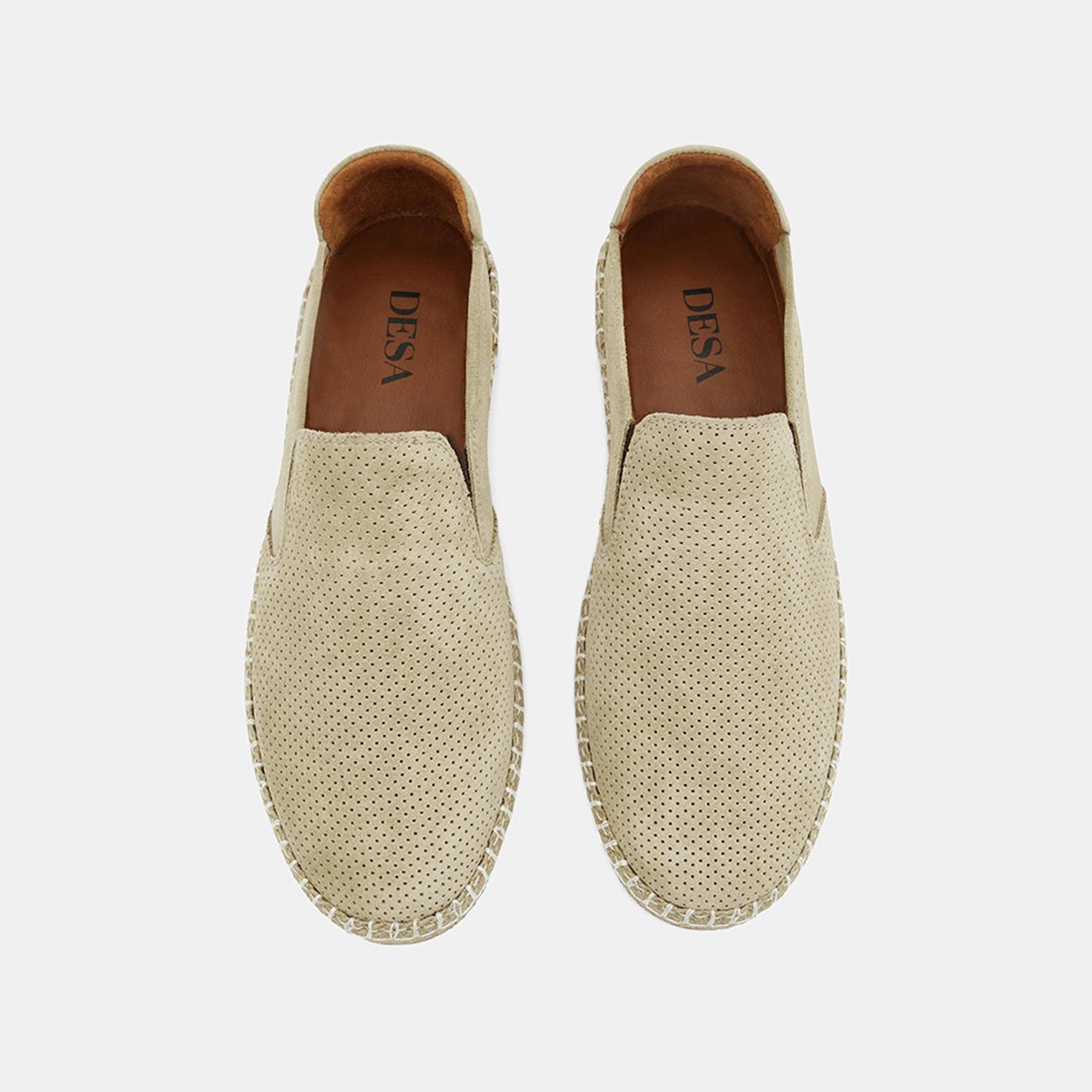 Erkek Bej Perforeli Günlük Süet Deri Loafer