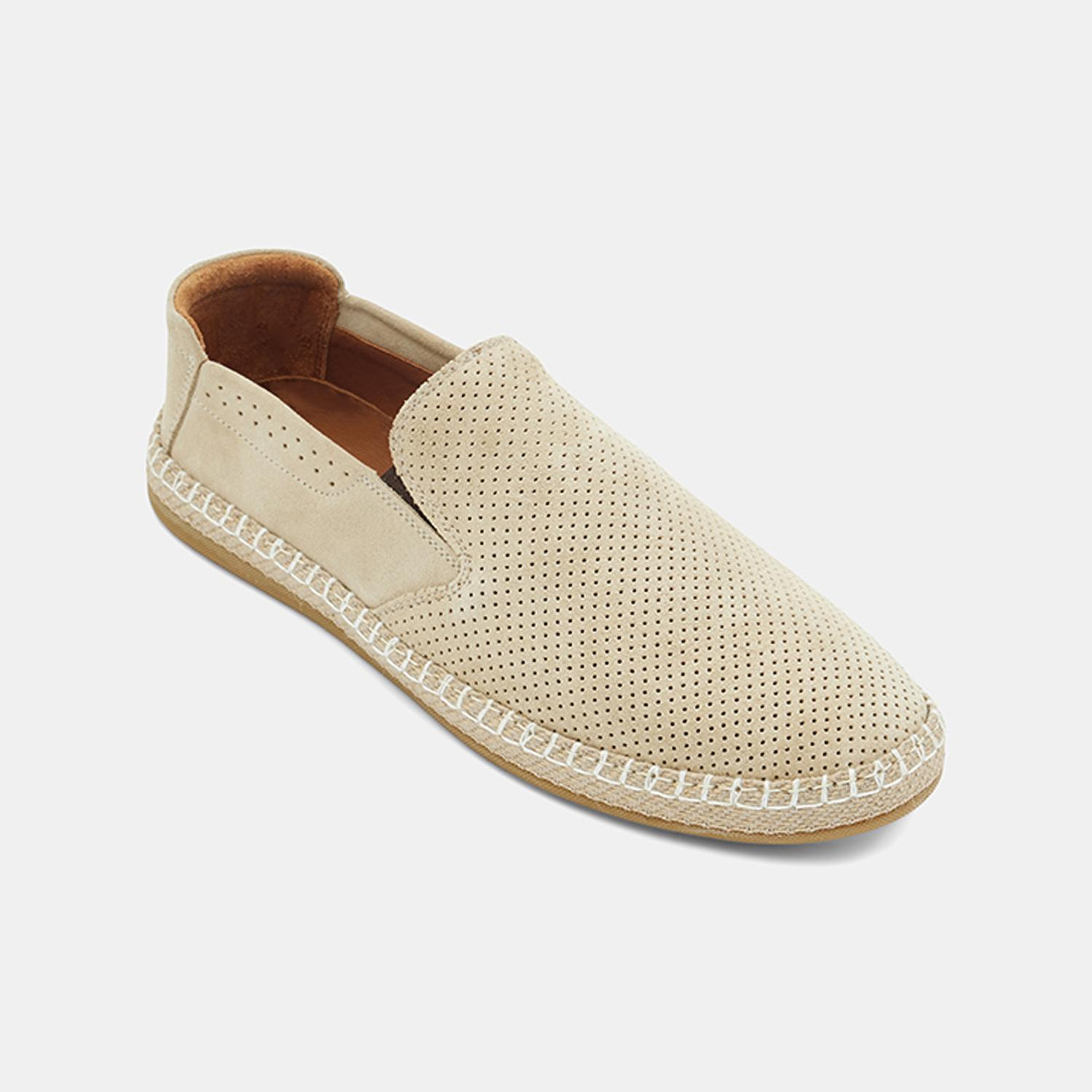 Erkek Bej Perforeli Günlük Süet Deri Loafer