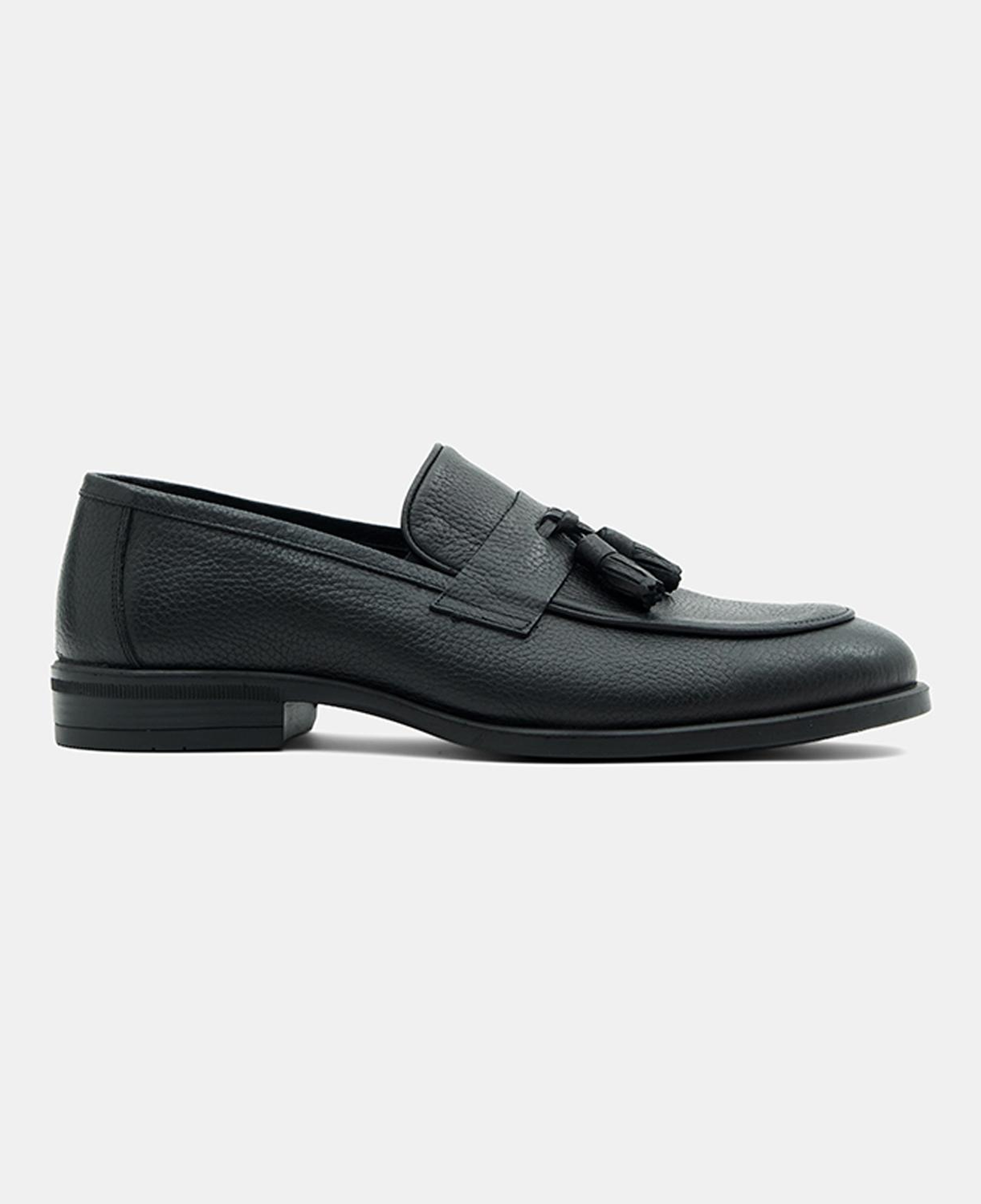 Erkek Siyah Püskül Detaylı Deri Loafer