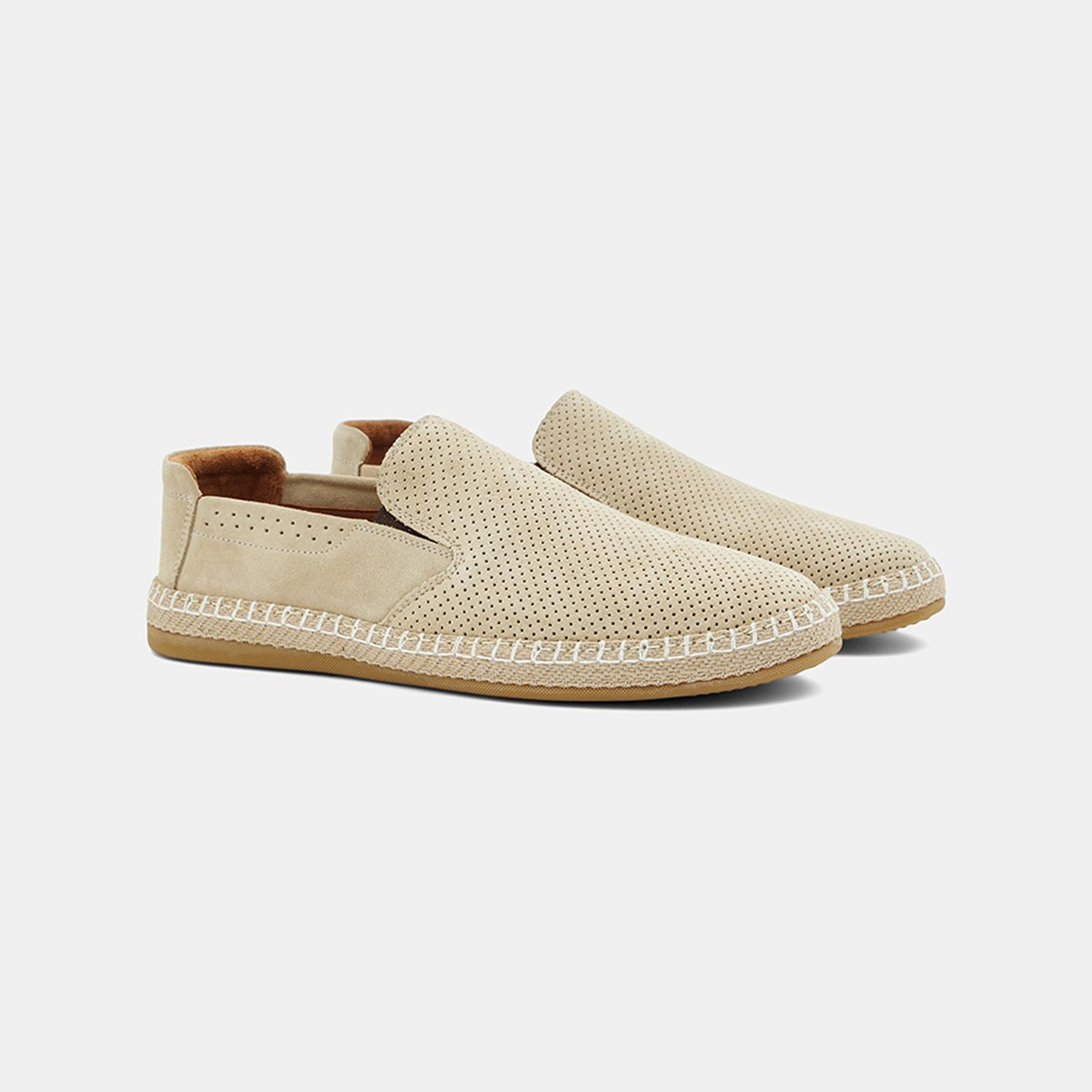 Erkek Bej Perforeli Günlük Süet Deri Loafer