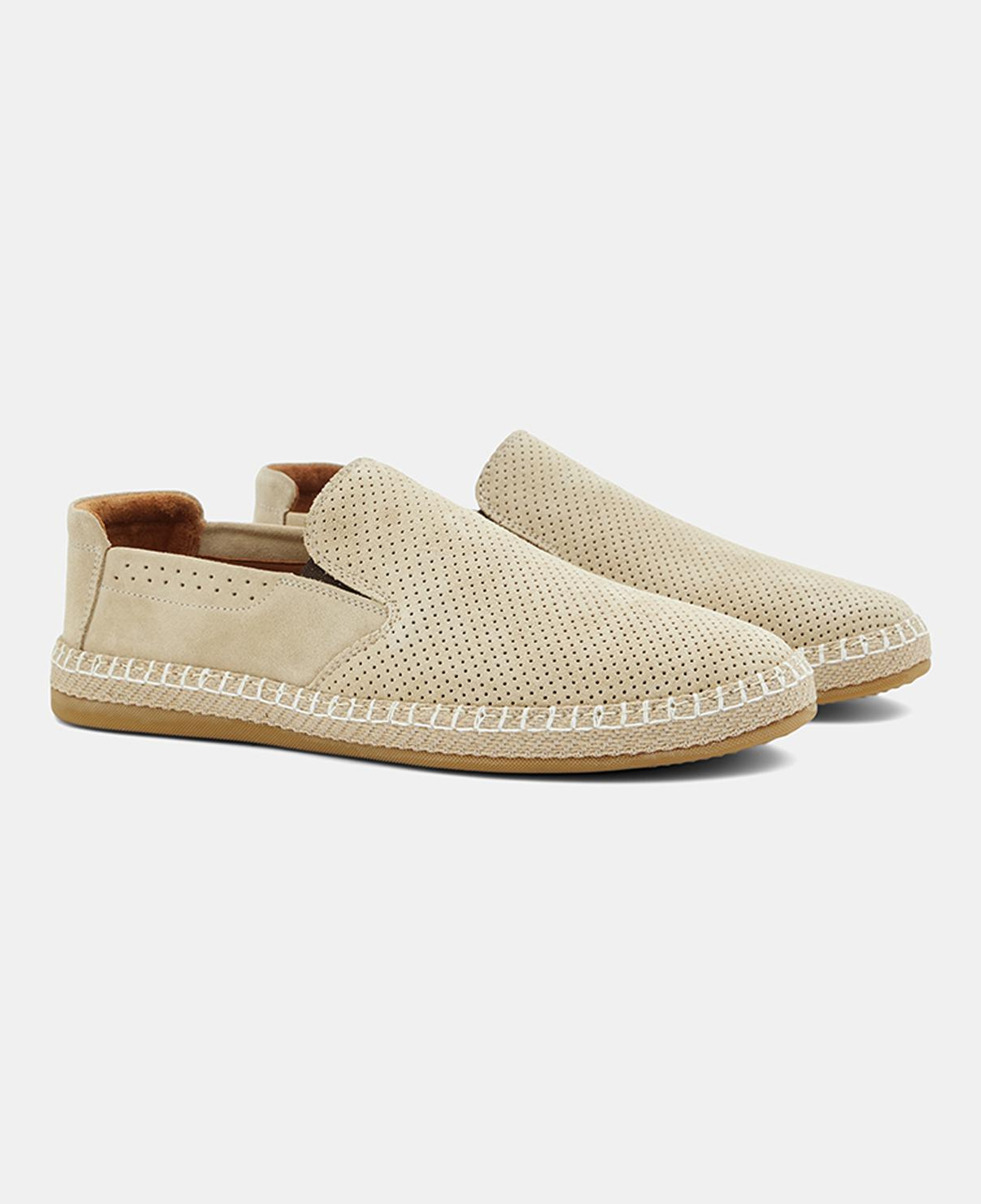Erkek Bej Perforeli Günlük Süet Deri Loafer