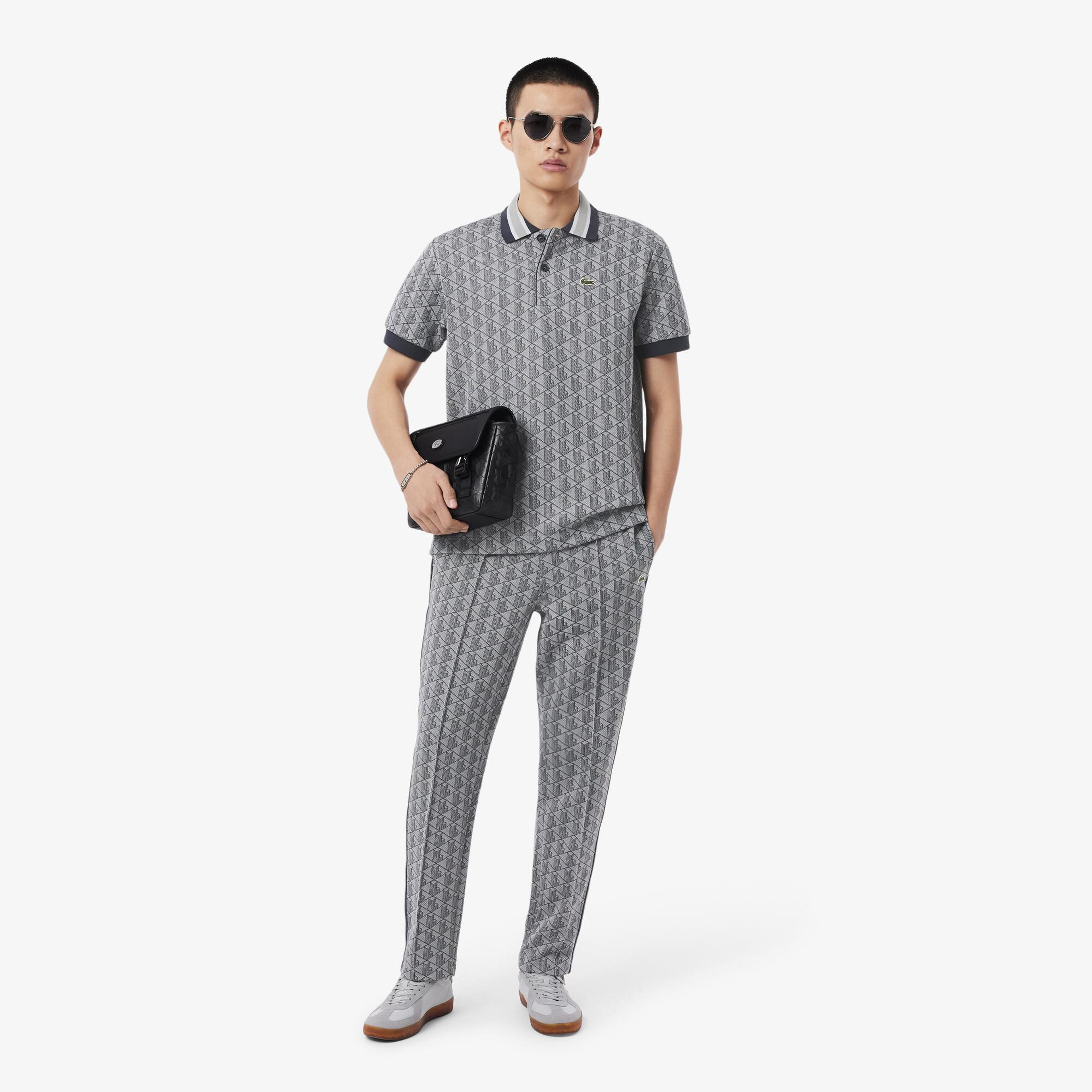 Lacoste Erkek Classic Fit Monogram Gri Polo