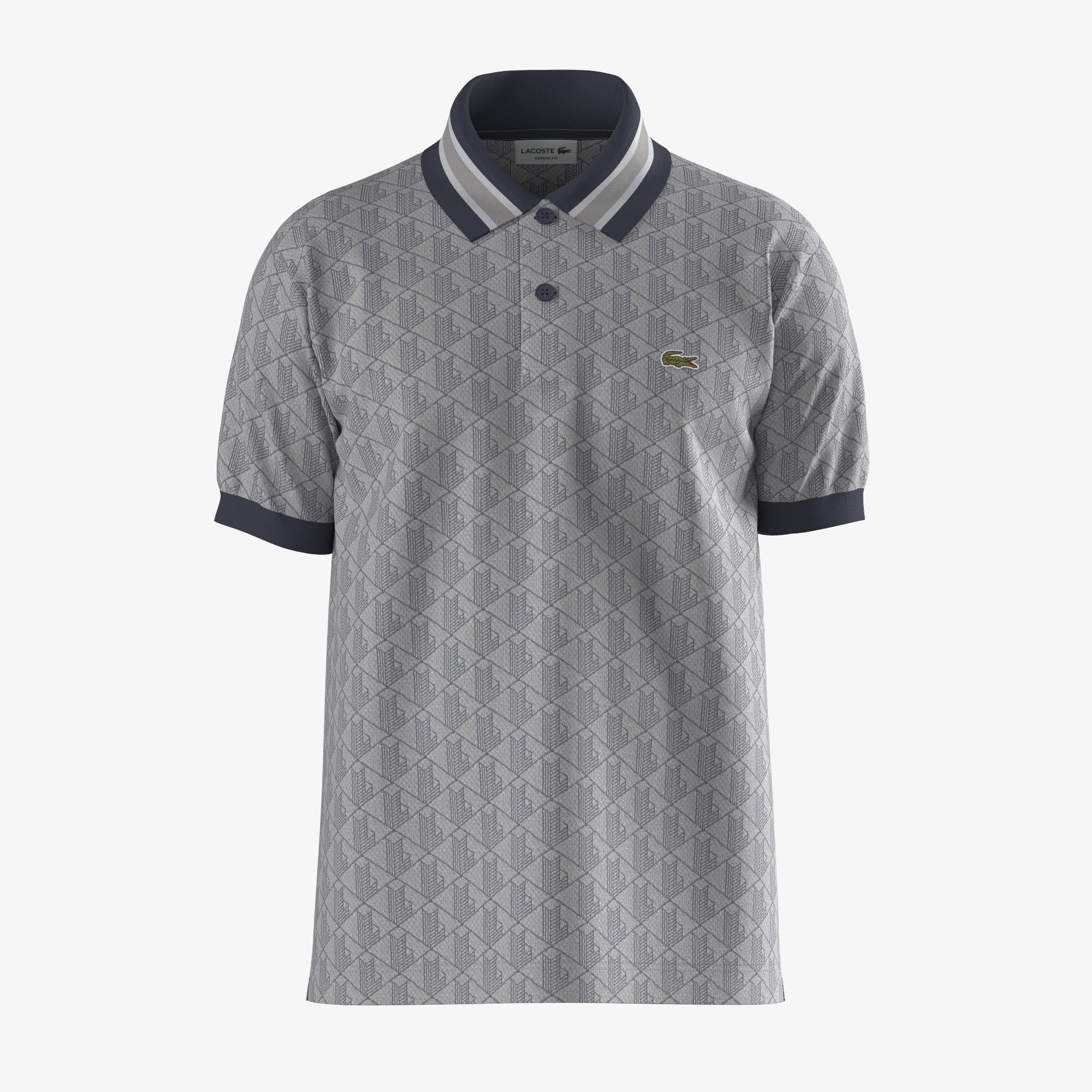 Lacoste Erkek Classic Fit Monogram Gri Polo