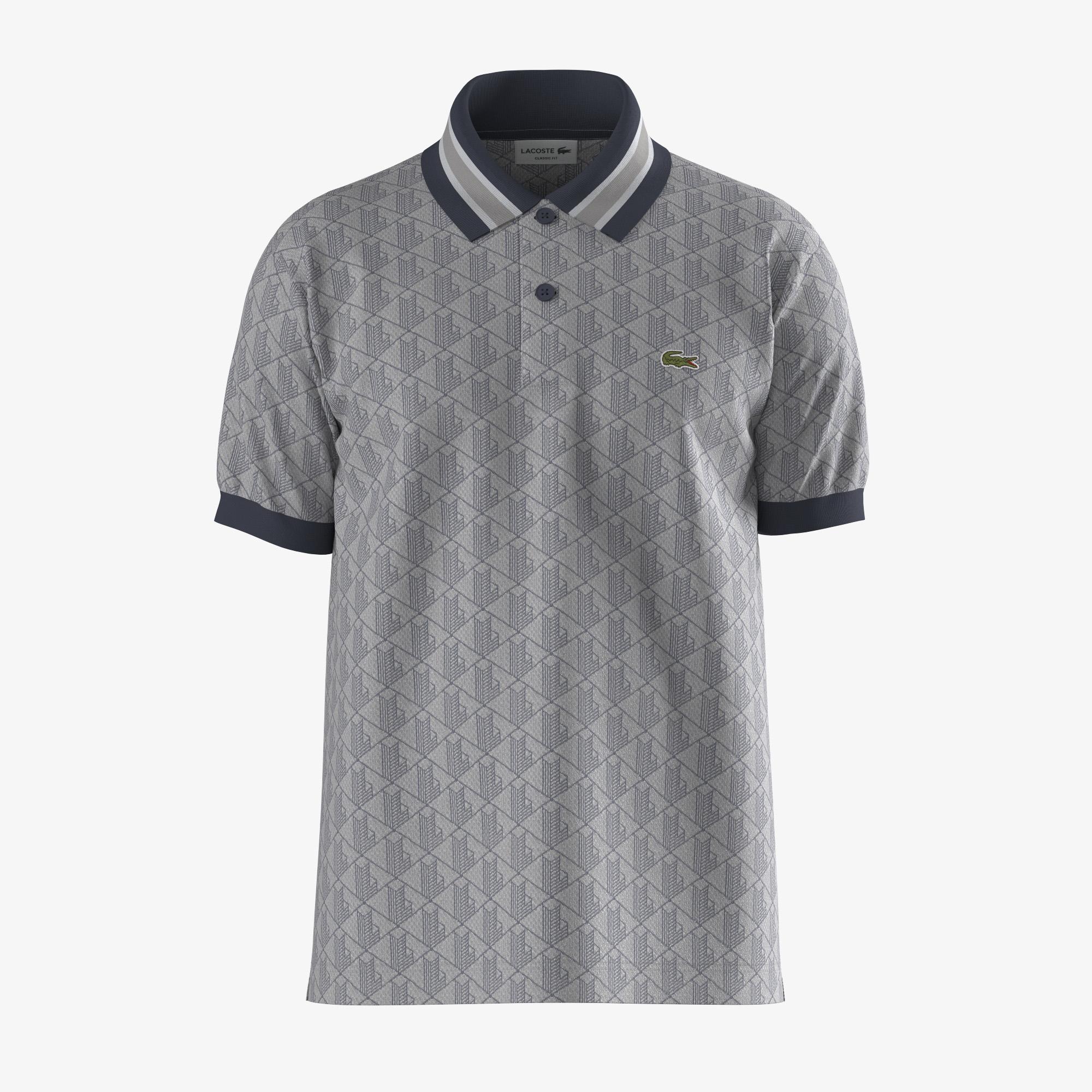Lacoste Erkek Classic Fit Monogram Gri Polo