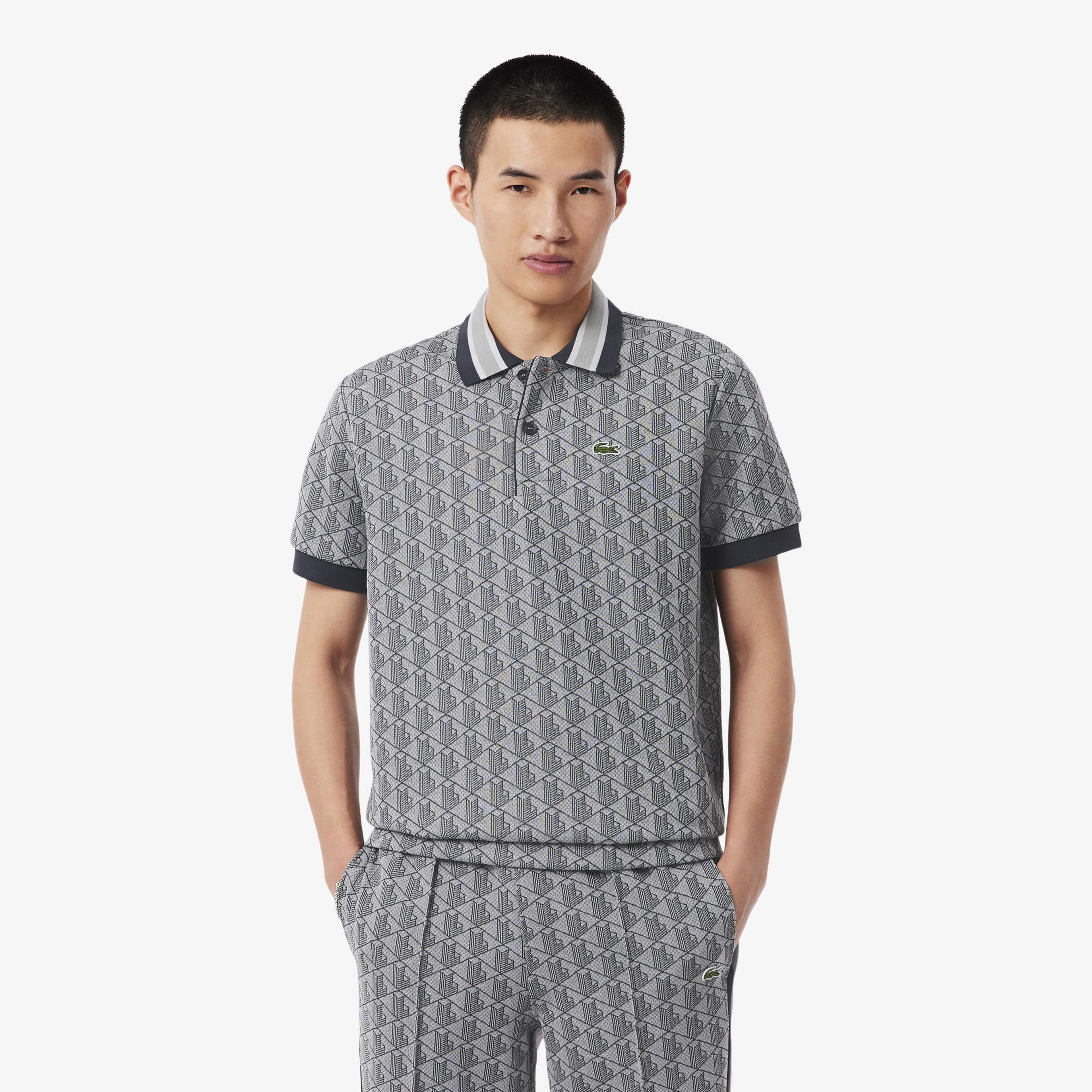 Lacoste Erkek Classic Fit Monogram Gri Polo