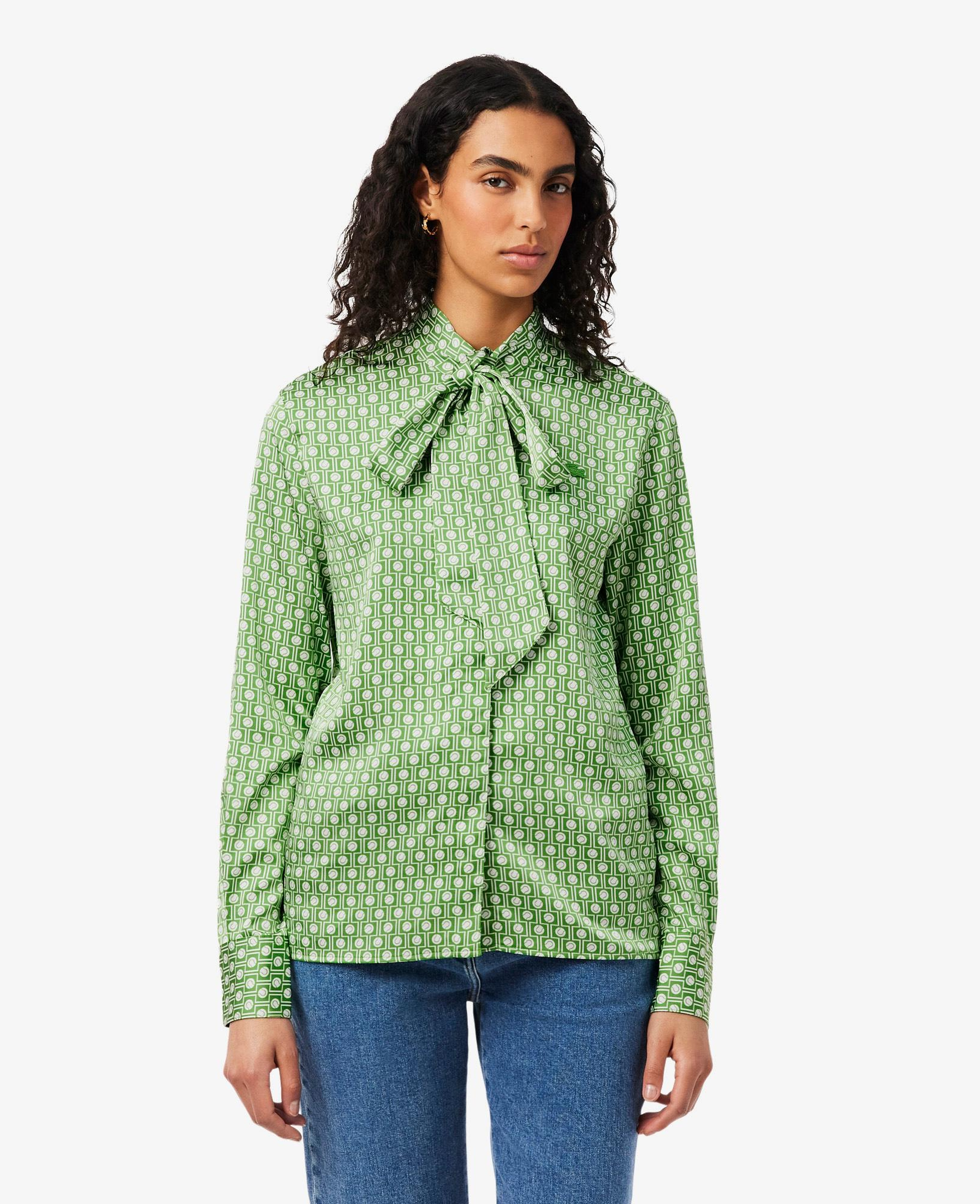 Lacoste Kadın Regular Fit Desenli Yeşil Gömlek