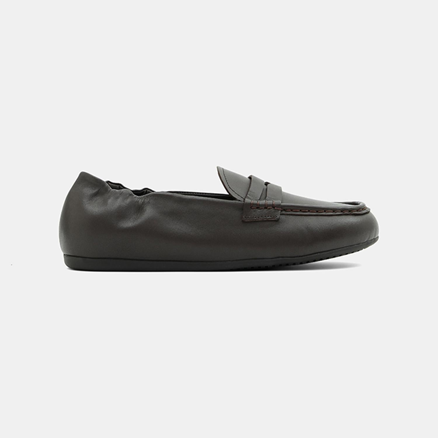 Kadın Koyu Kahve Slip-On Deri Loafer
