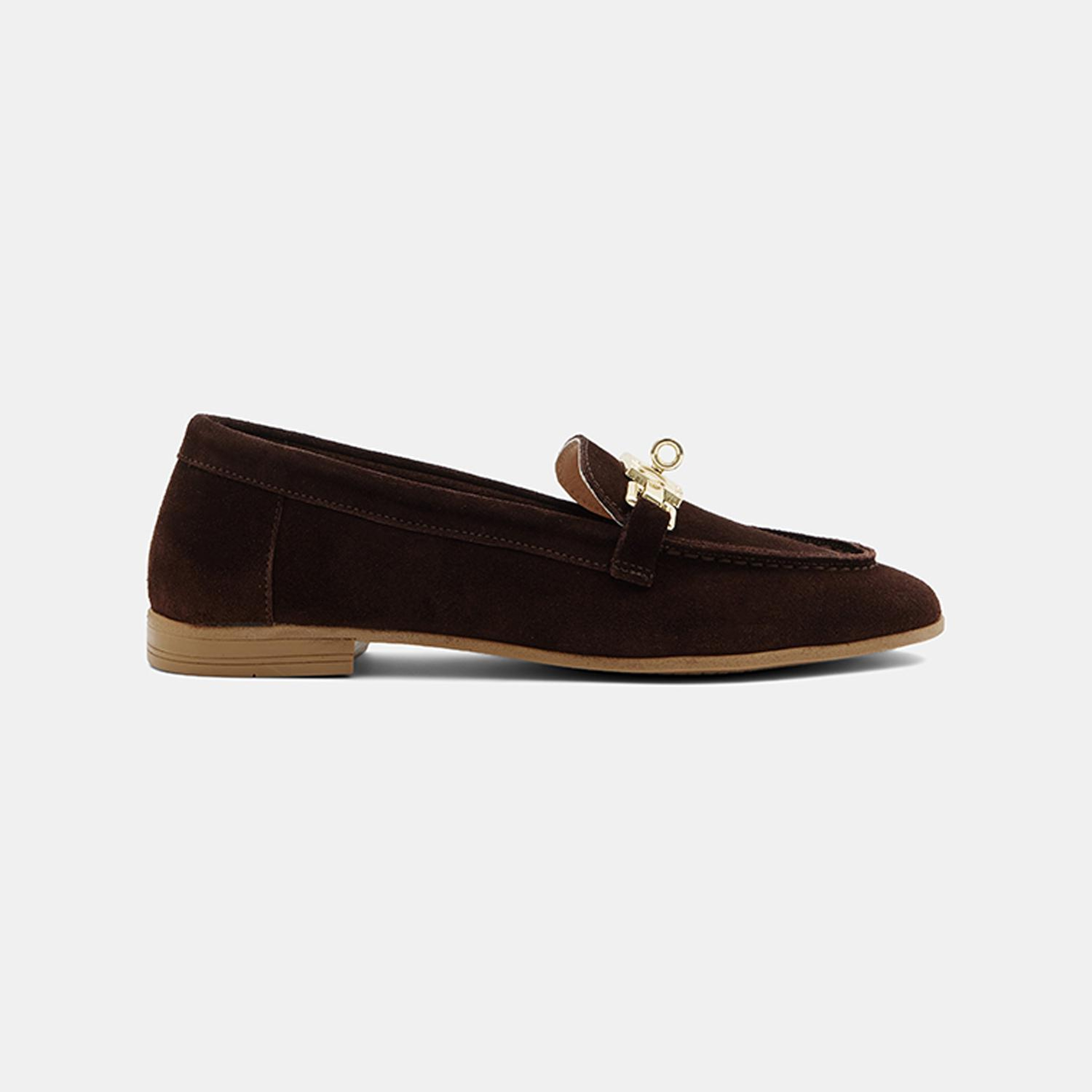 Kadın Kahve Metal Aksesuarlı Süet Loafer