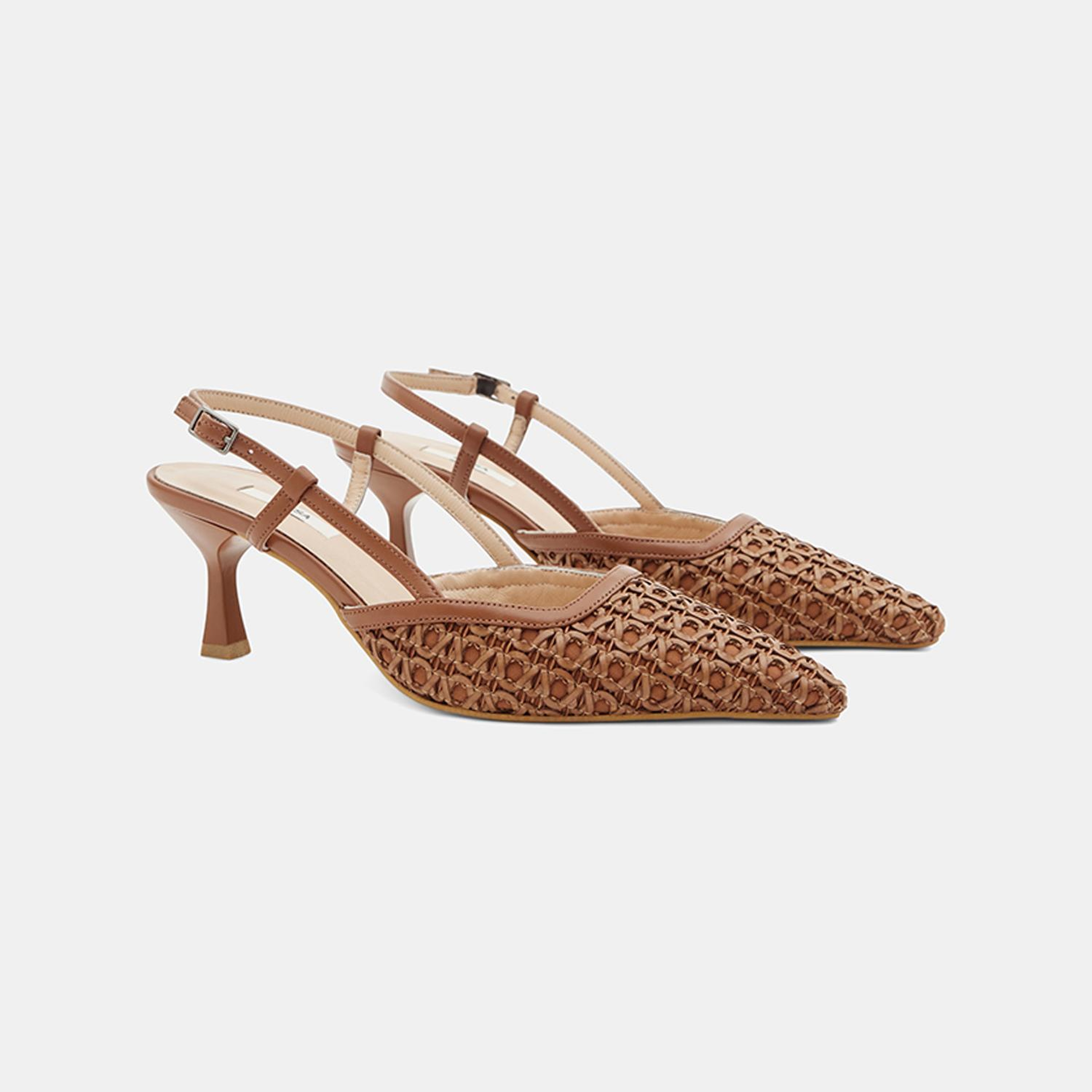 Kadın Taba Sivri Burunlu Slingback Deri Topuklu Ayakkabı