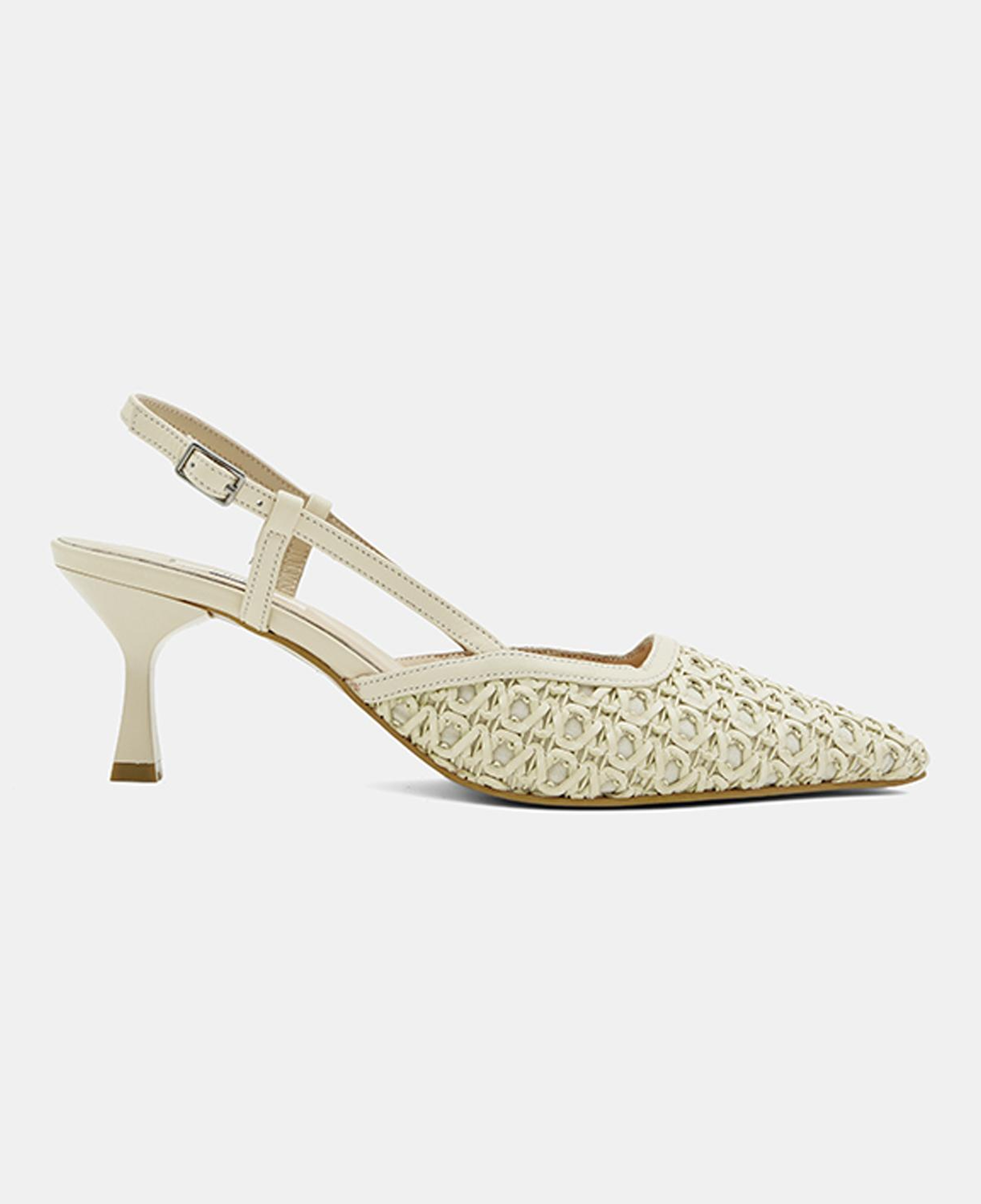 Kadın Bej Sivri Burunlu Slingback Deri Topuklu Ayakkabı