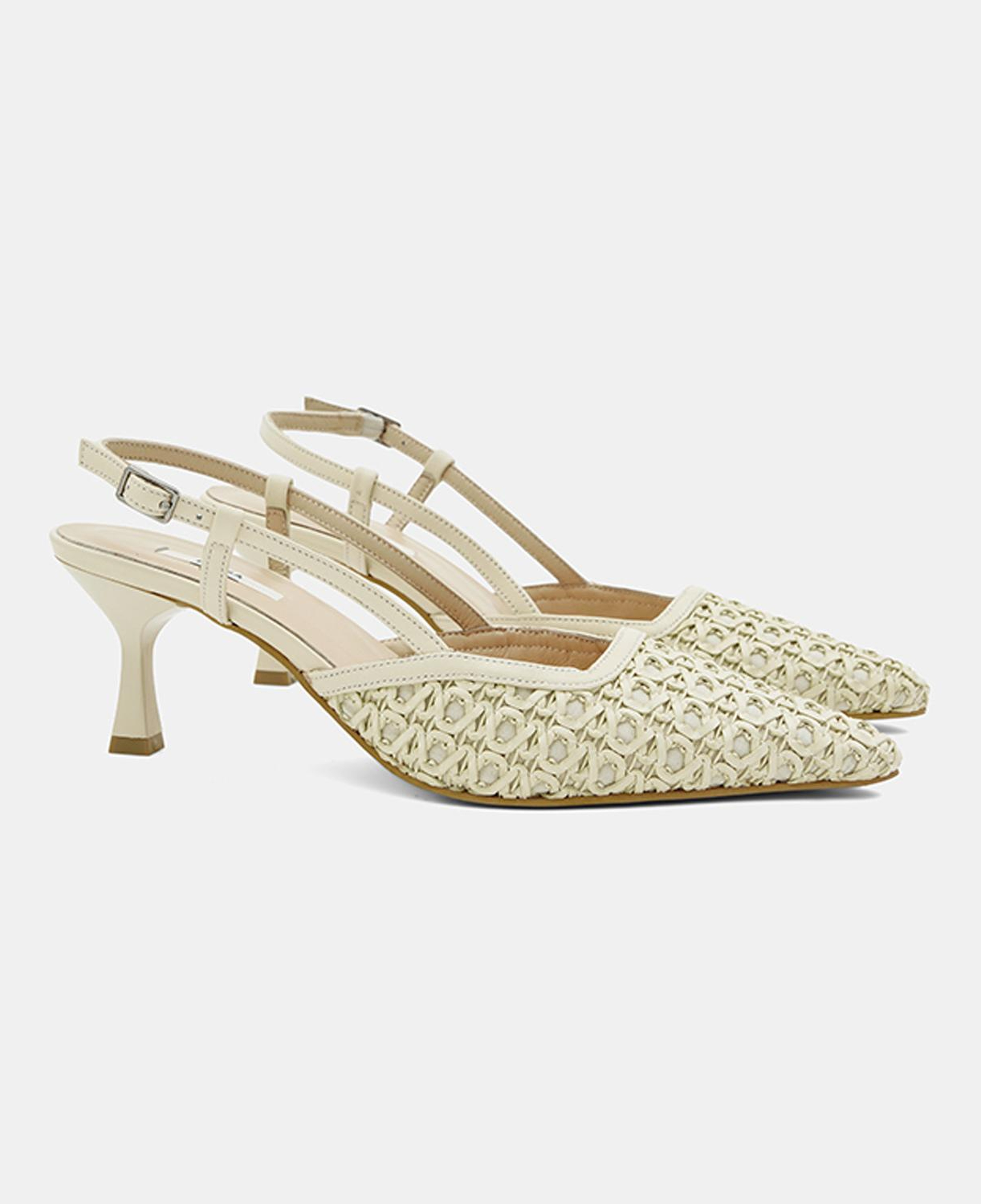Kadın Bej Sivri Burunlu Slingback Deri Topuklu Ayakkabı