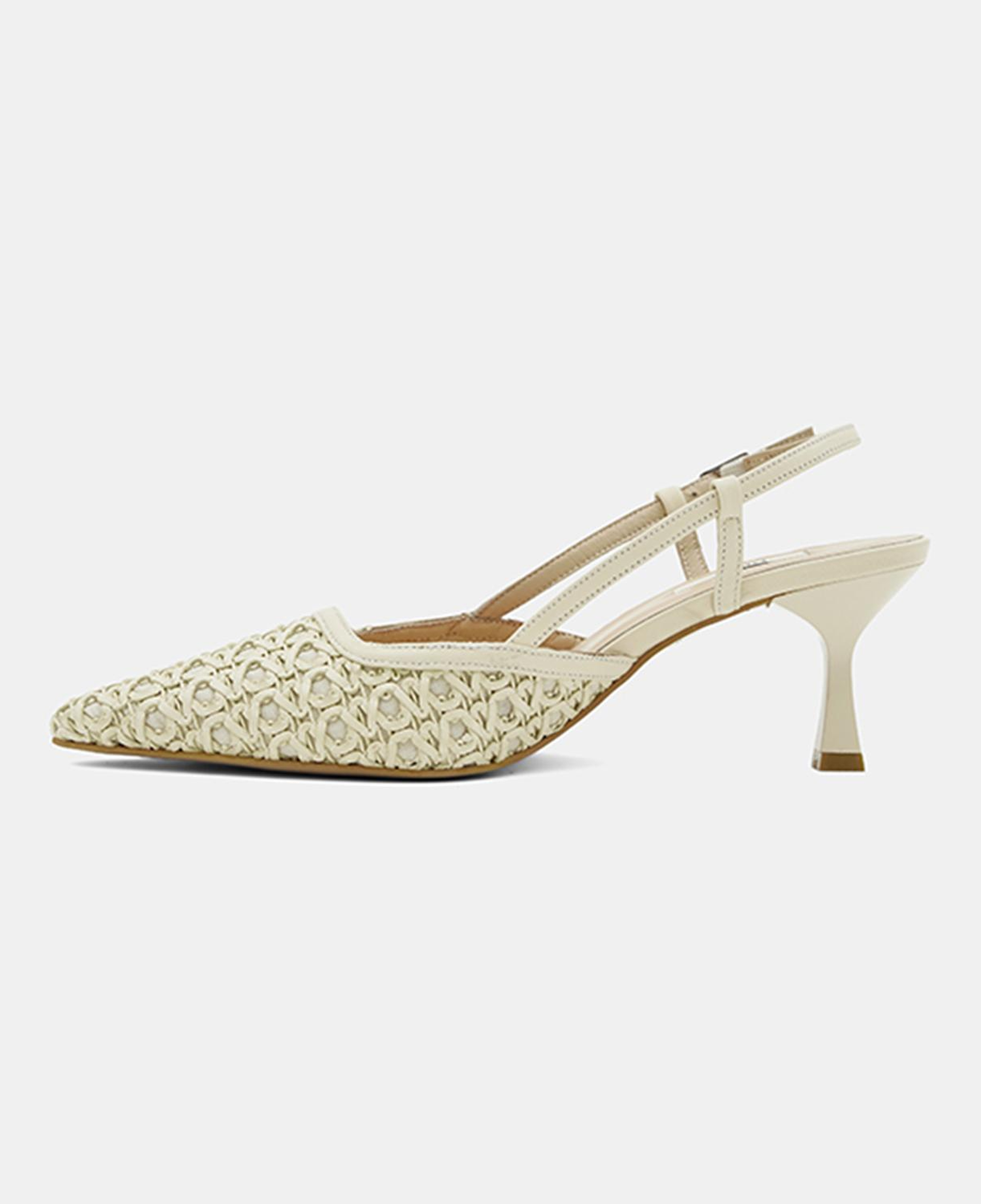 Kadın Bej Sivri Burunlu Slingback Deri Topuklu Ayakkabı