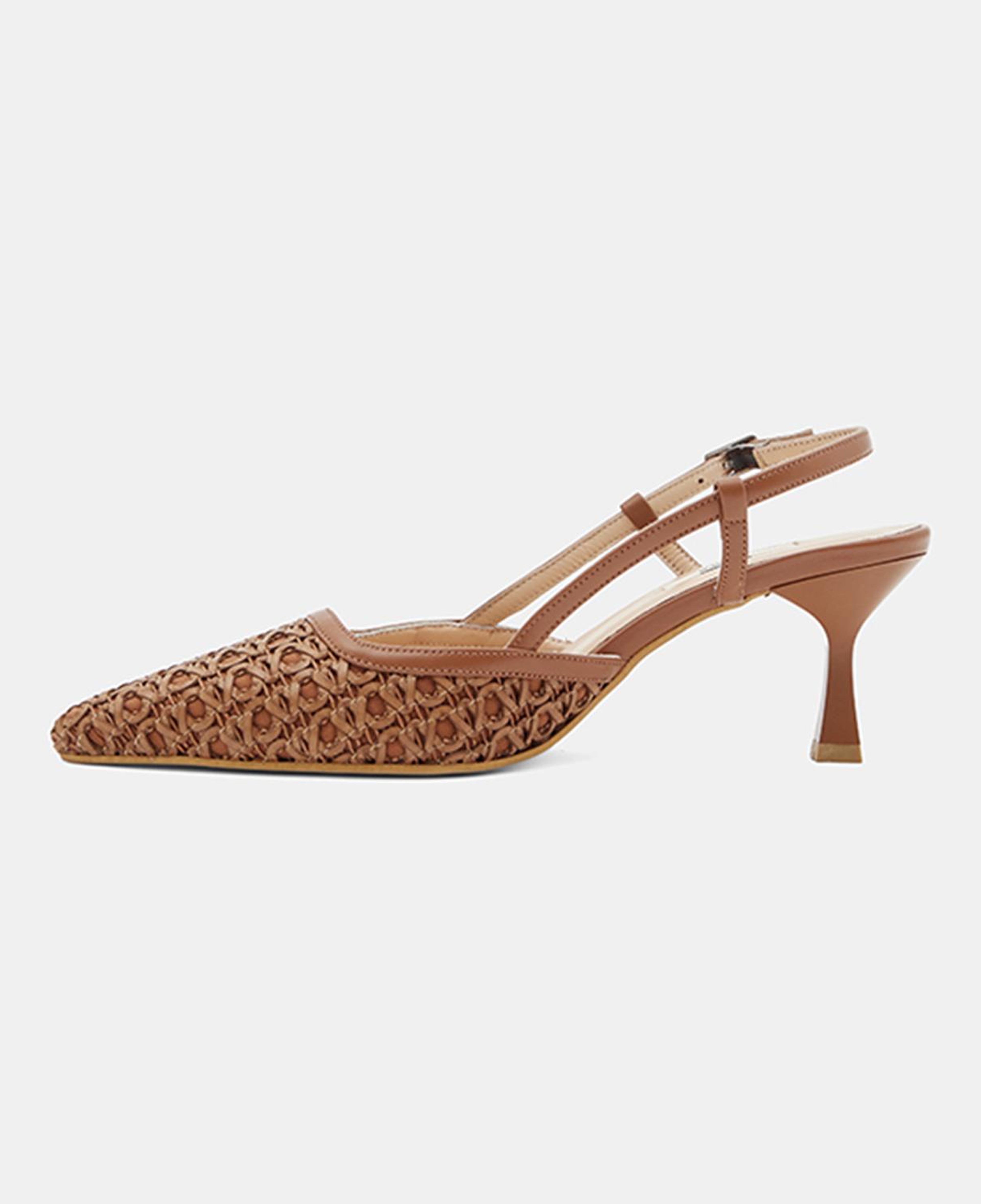 Kadın Taba Sivri Burunlu Slingback Deri Topuklu Ayakkabı