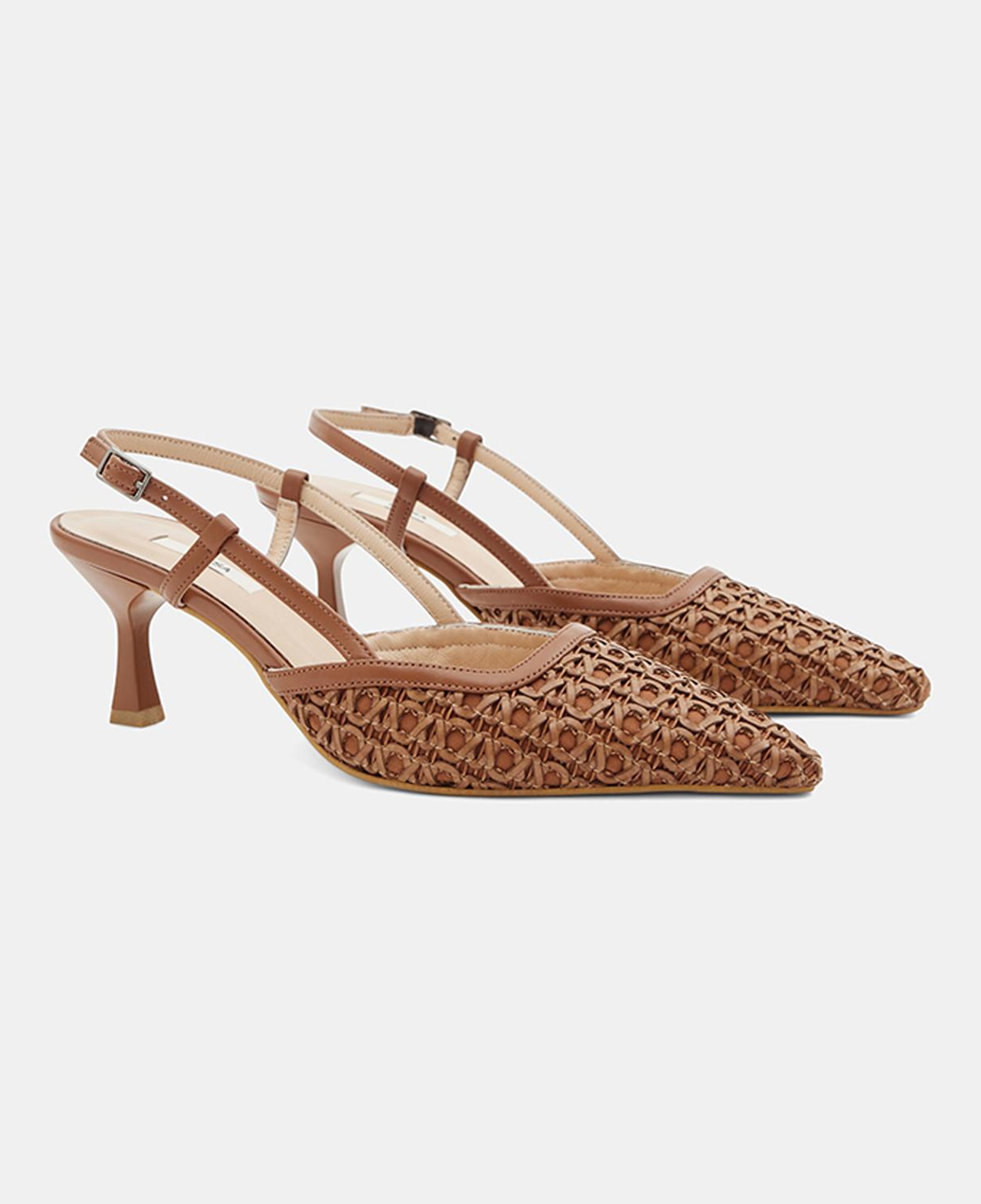 Kadın Taba Sivri Burunlu Slingback Deri Topuklu Ayakkabı