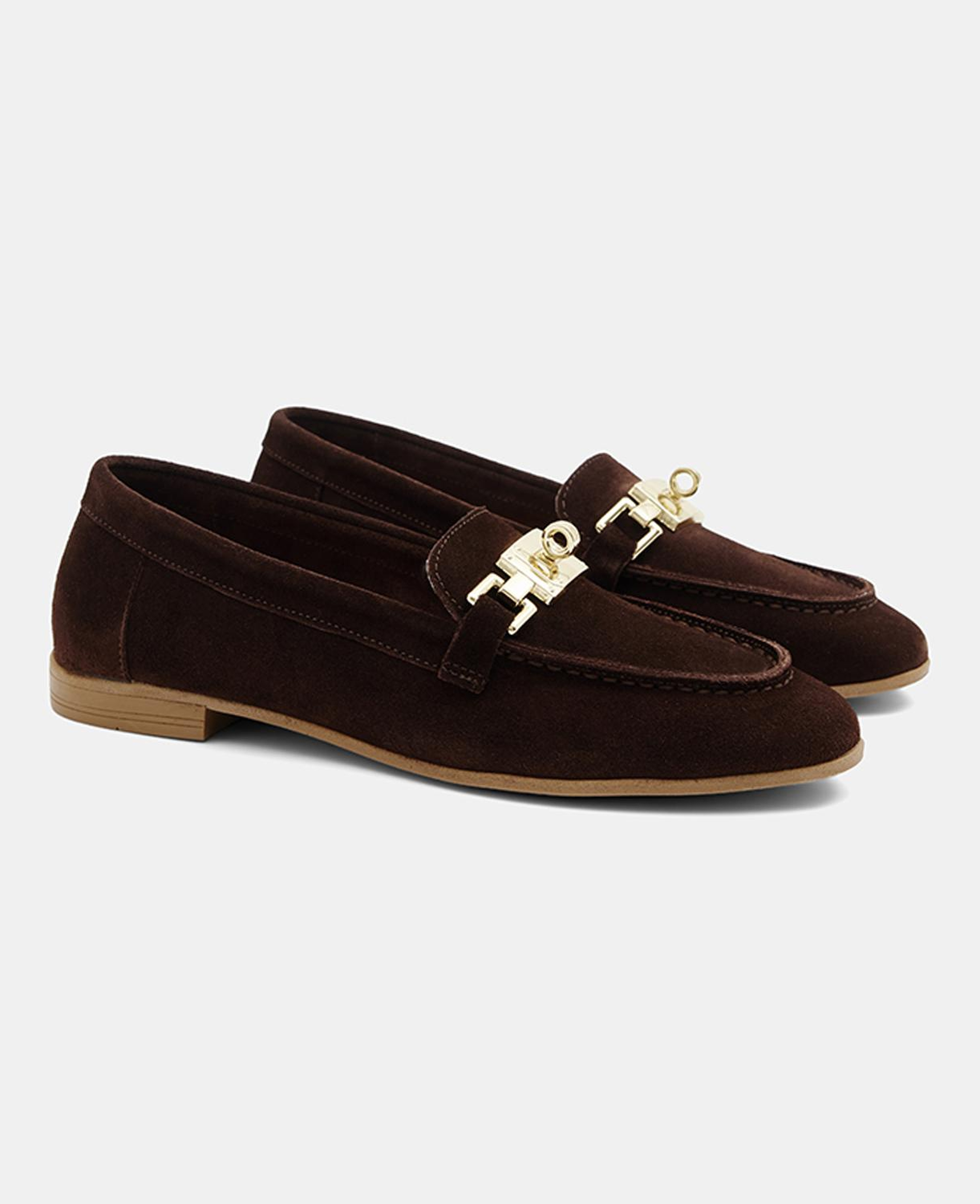Kadın Kahve Metal Aksesuarlı Süet Loafer