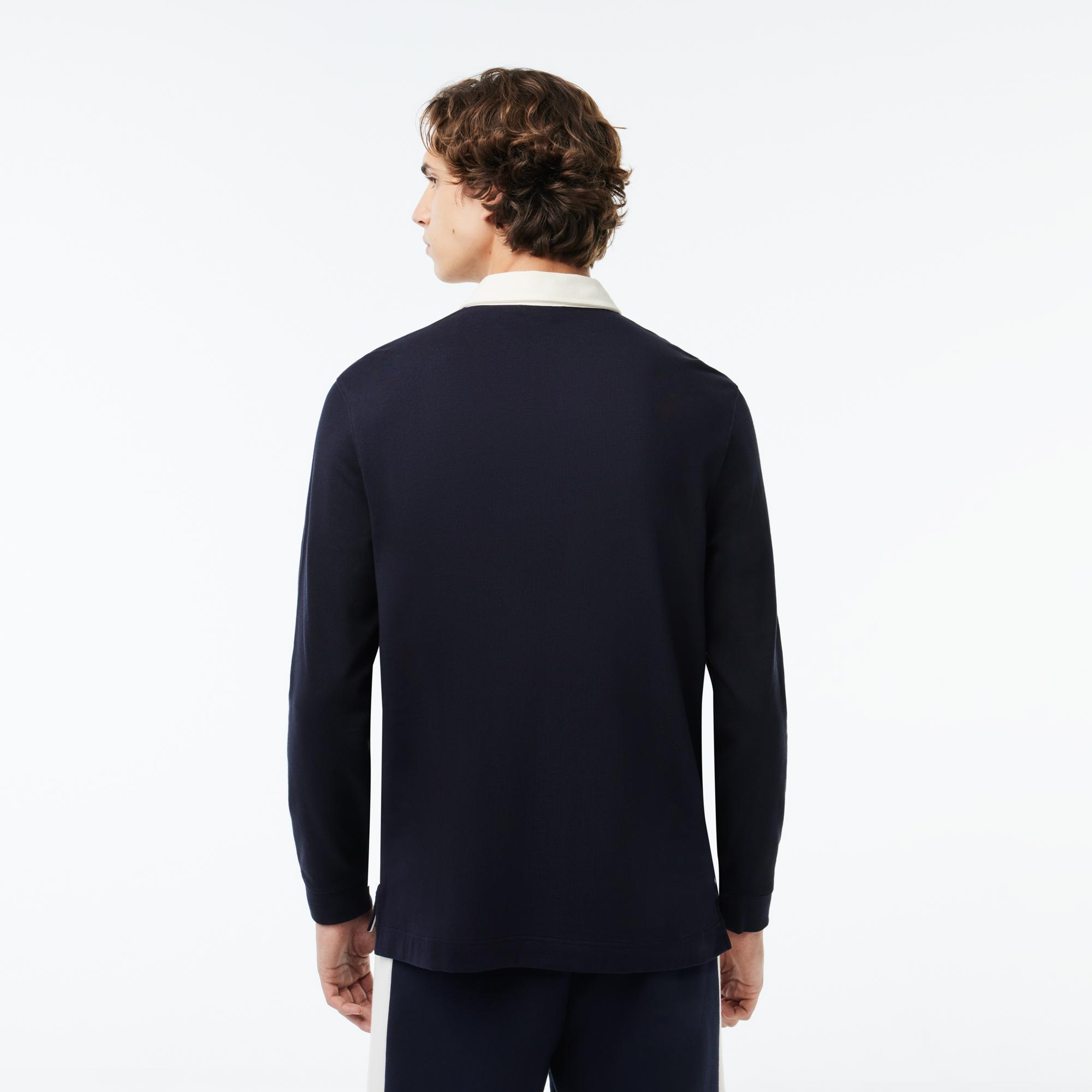 Lacoste Erkek Relaxed Fit Uzun Kollu Renk Bloklu Siyah Rugby Polo