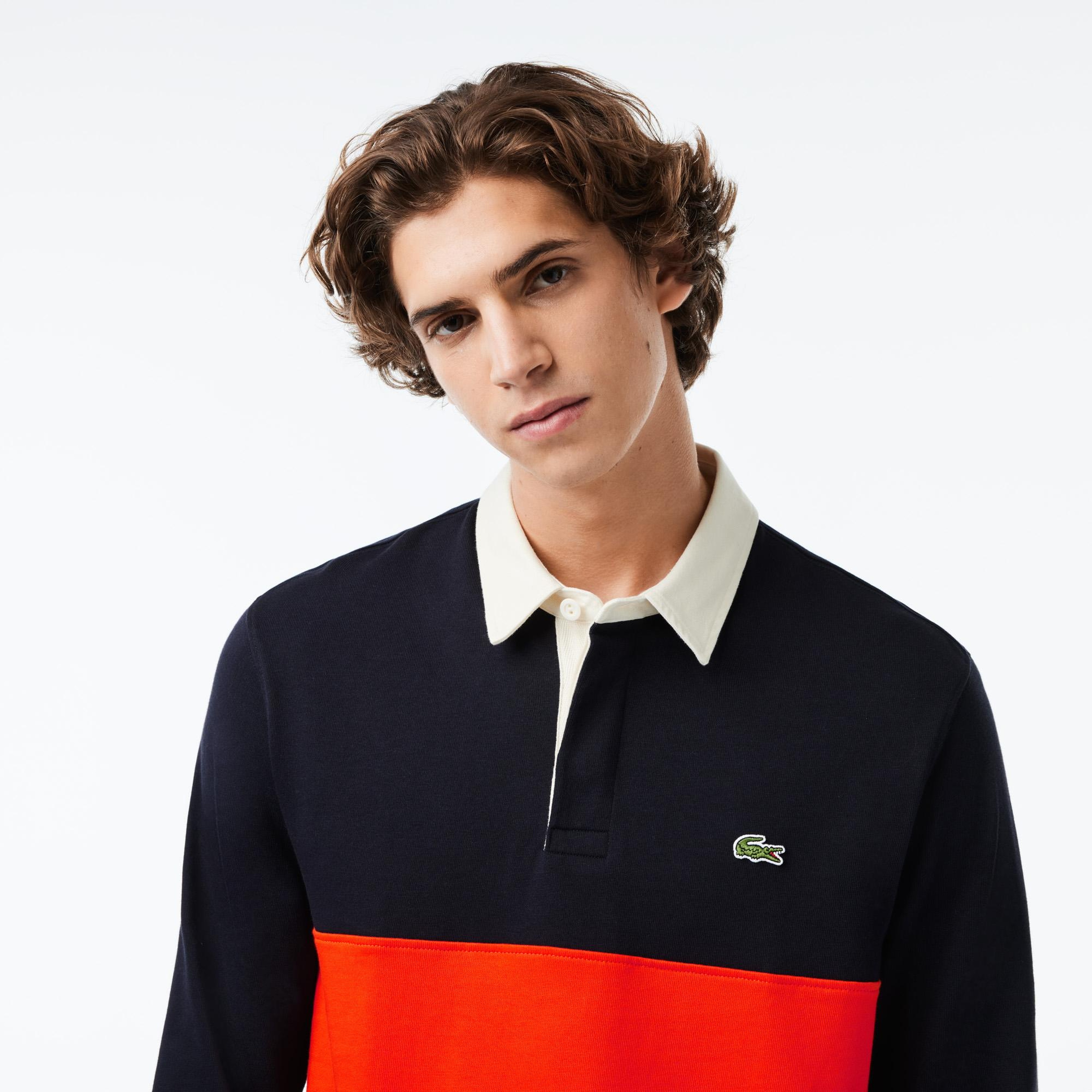 Lacoste Erkek Relaxed Fit Uzun Kollu Renk Bloklu Siyah Rugby Polo