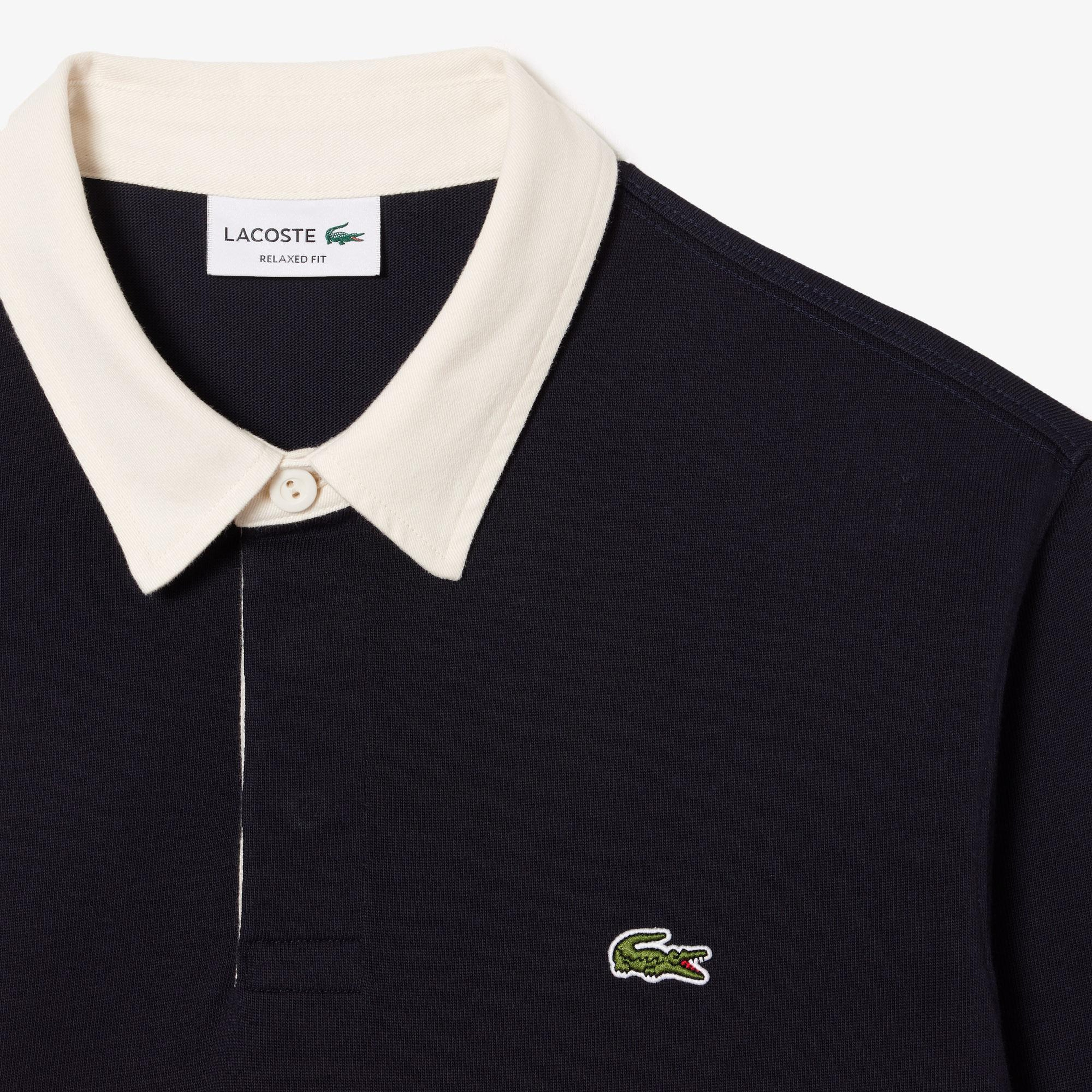 Lacoste Erkek Relaxed Fit Uzun Kollu Renk Bloklu Siyah Rugby Polo