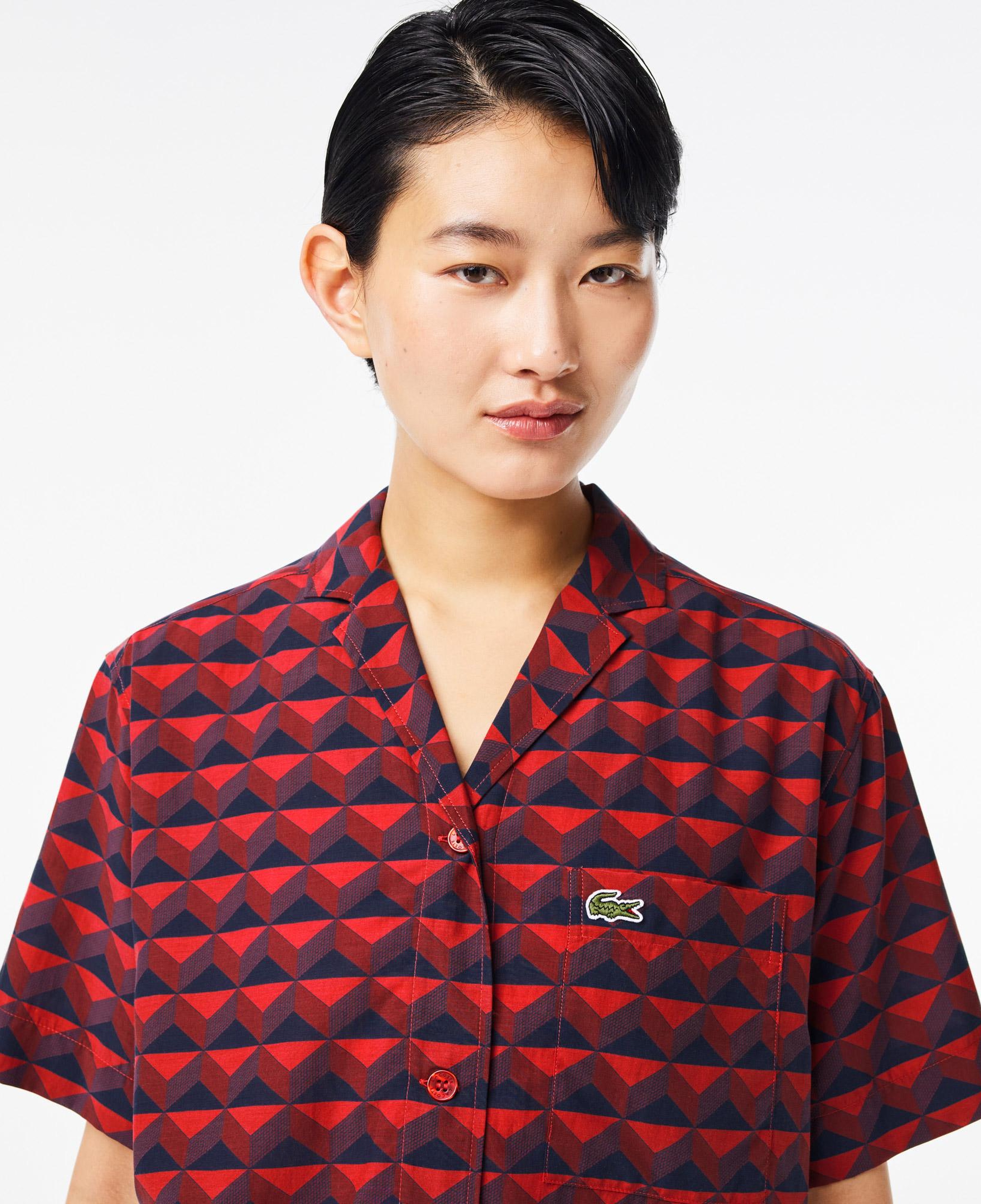 Kadın Relaxed Fit Kısa Kollu Monogram Bordo Gömlek