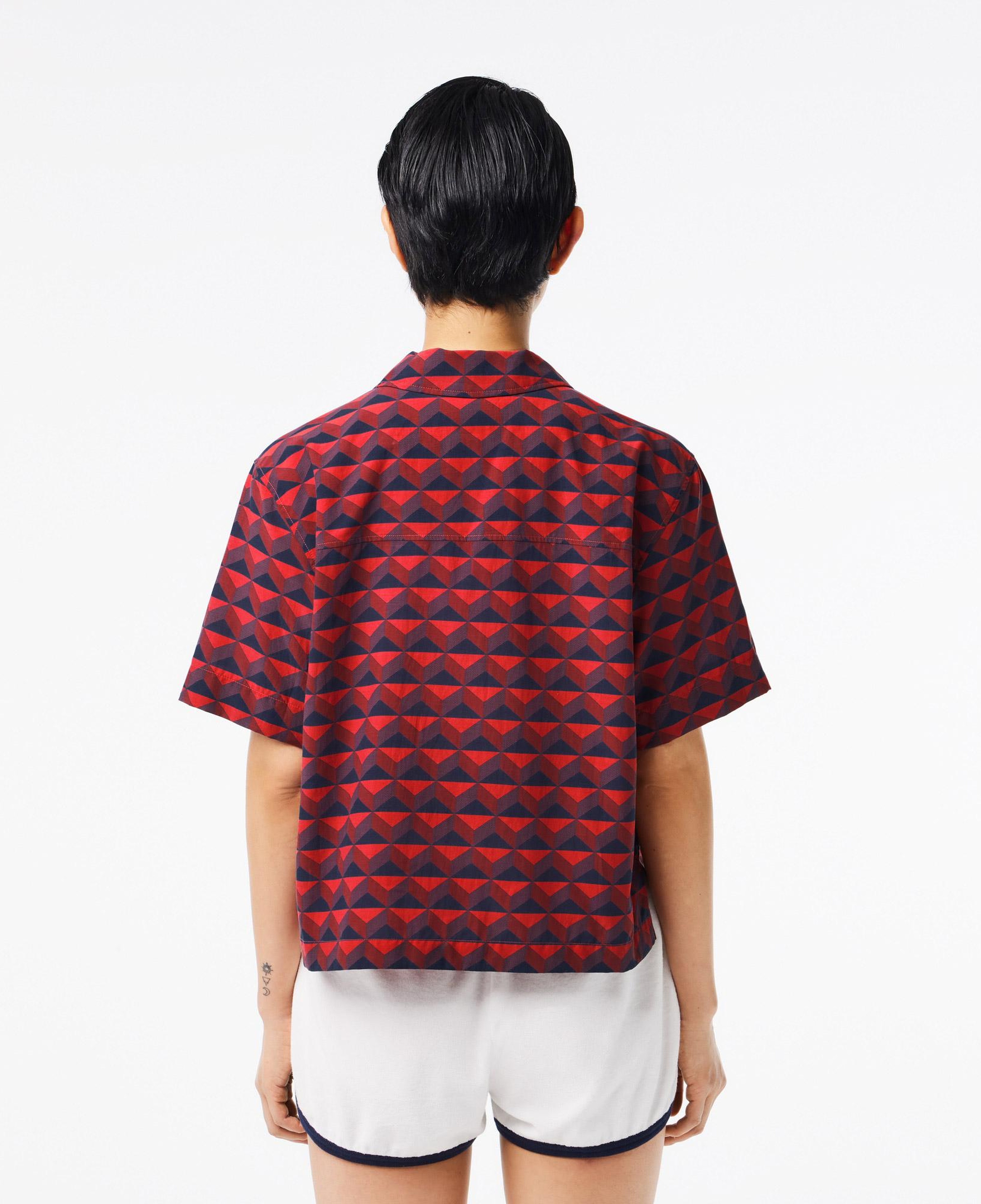 Kadın Relaxed Fit Kısa Kollu Monogram Bordo Gömlek