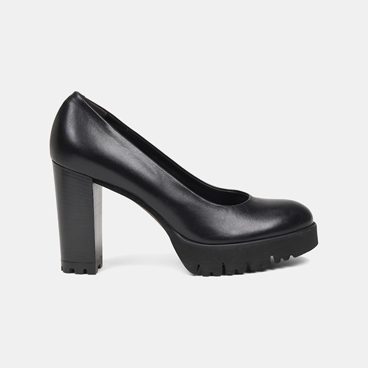 Luca Grossi Kadın Siyah Deri Platform Topuklu Ayakkabı