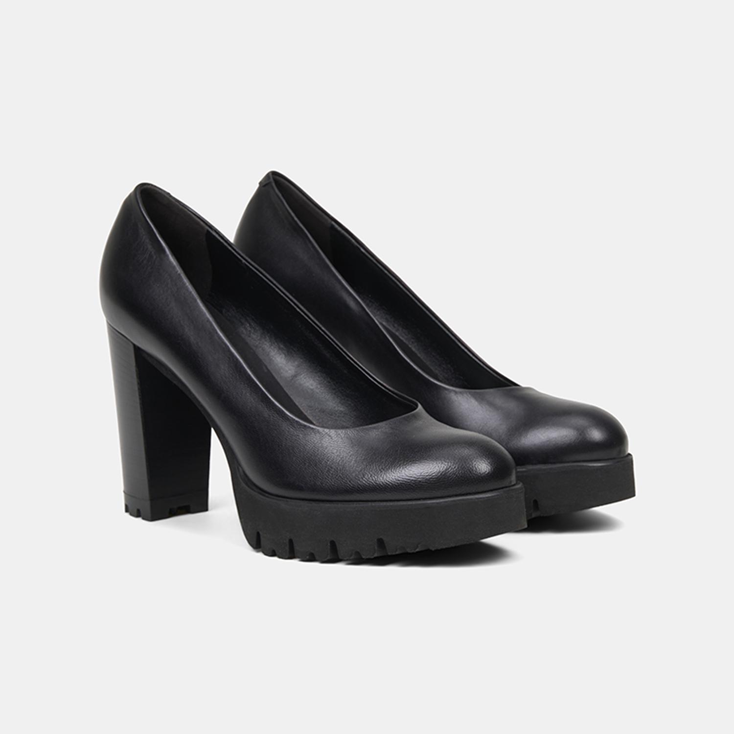 Luca Grossi Kadın Siyah Deri Platform Topuklu Ayakkabı