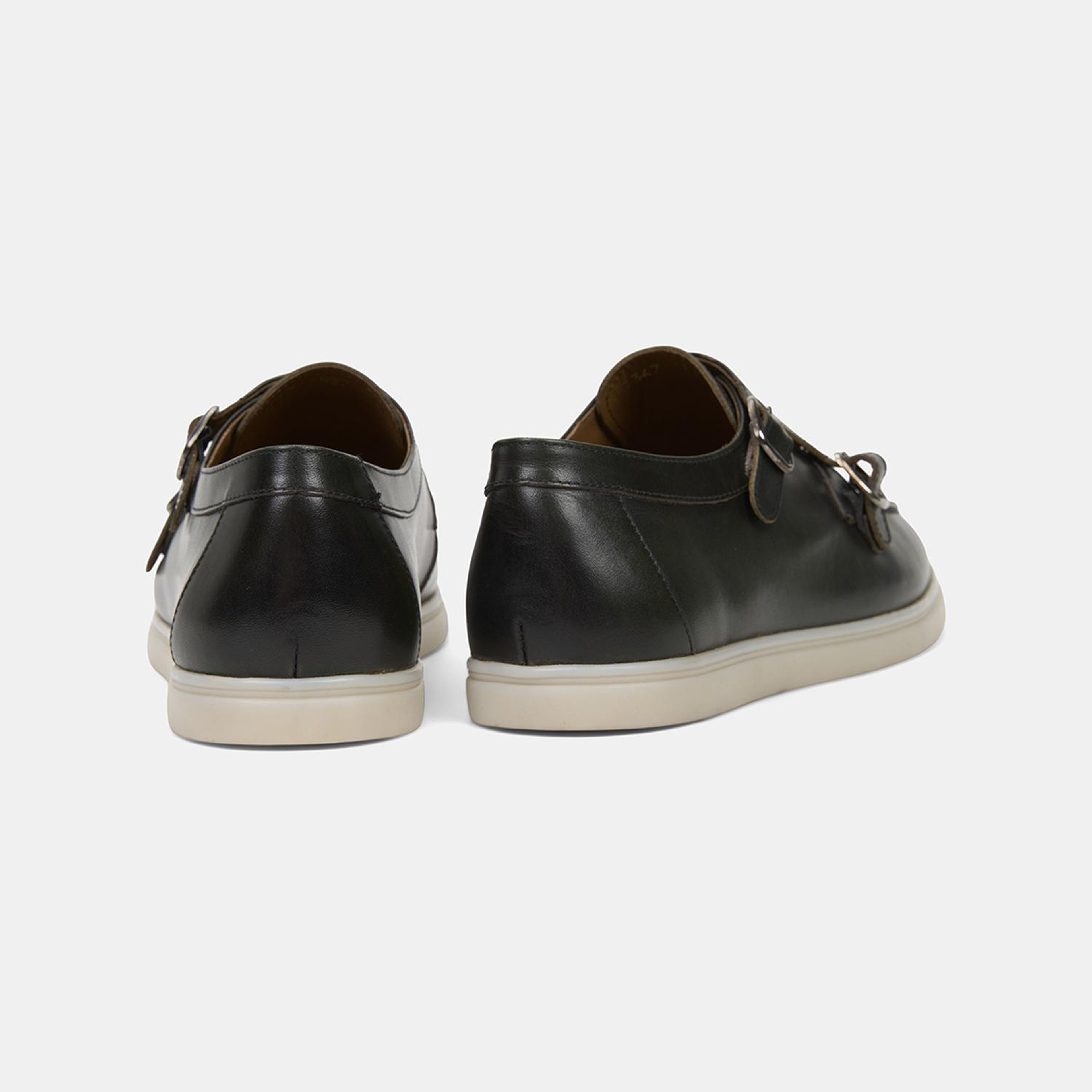 Erkek Haki Çift Tokalı Deri Günlük Ayakkabı