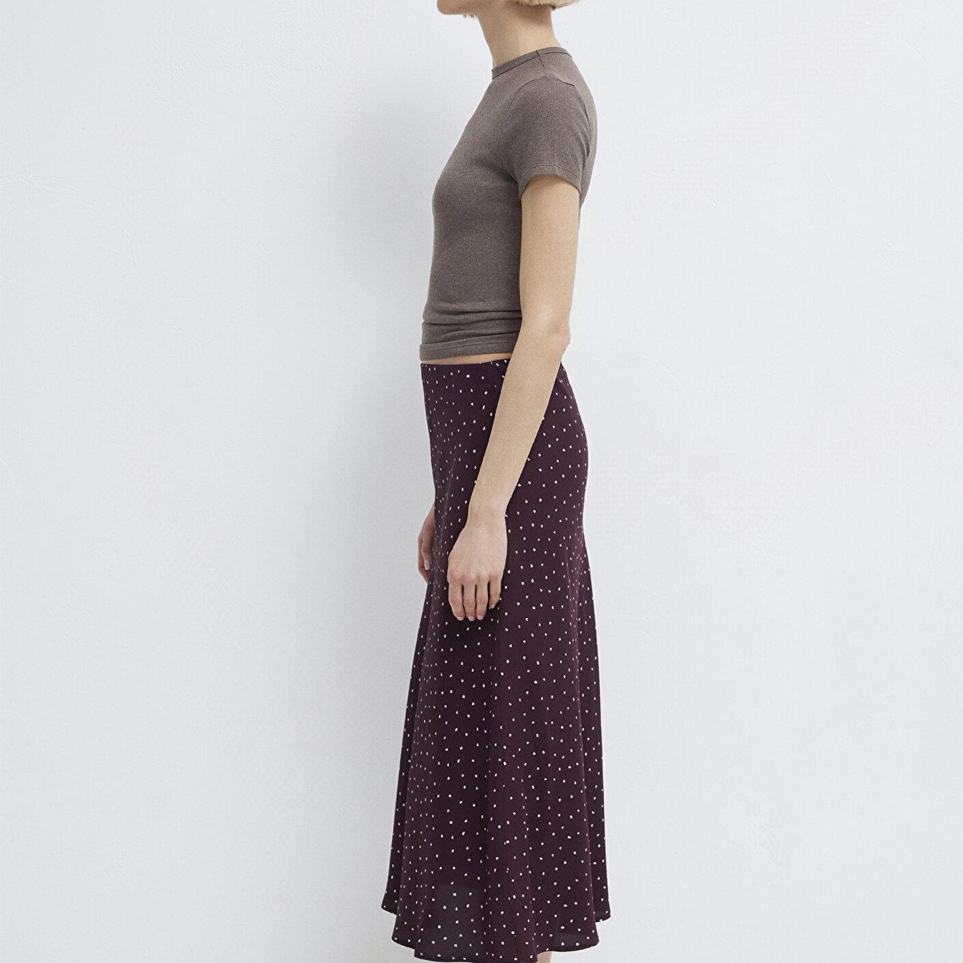 Mavi Baskılı Bordo Midi Etek 1310583-91476