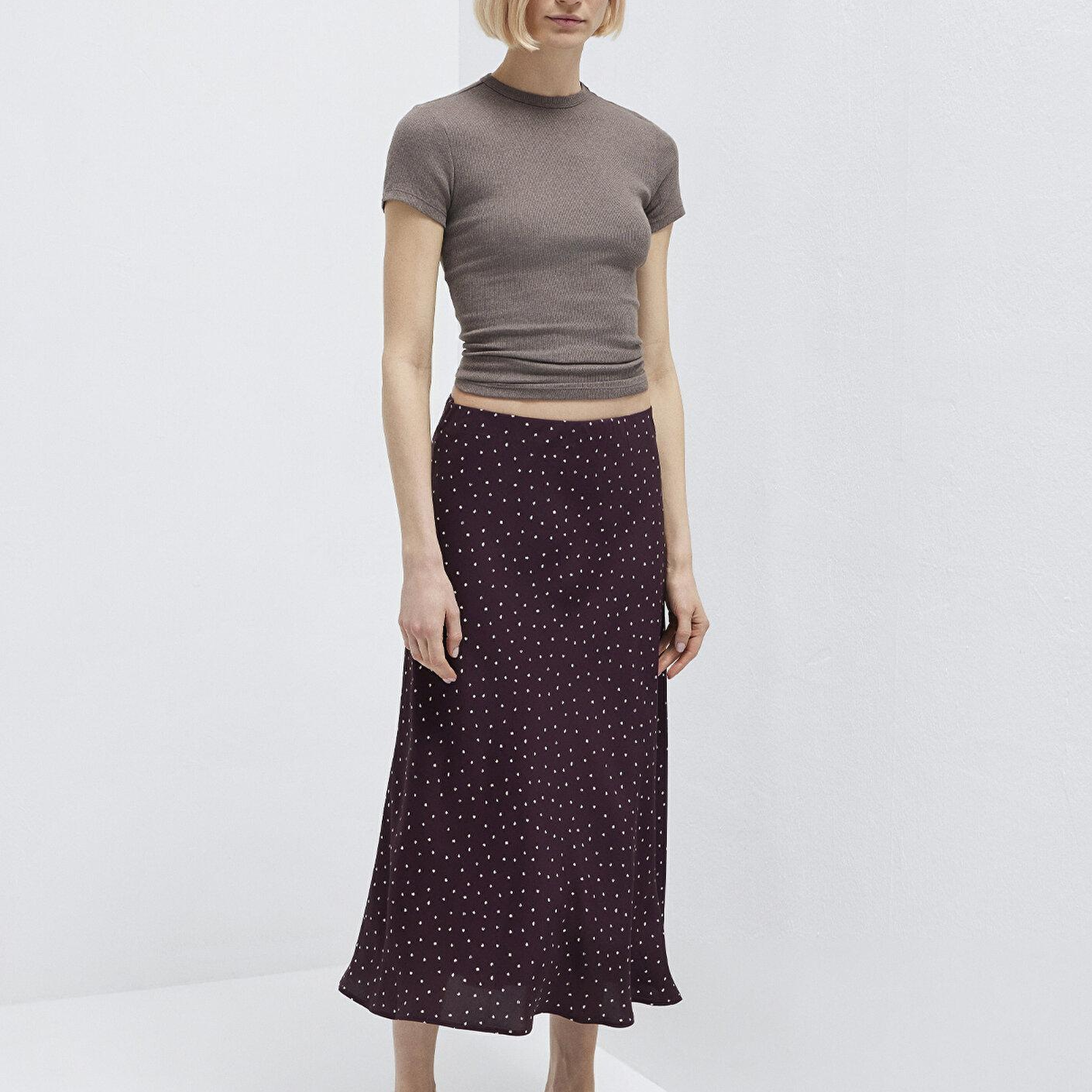 Mavi Baskılı Bordo Midi Etek 1310583-91476